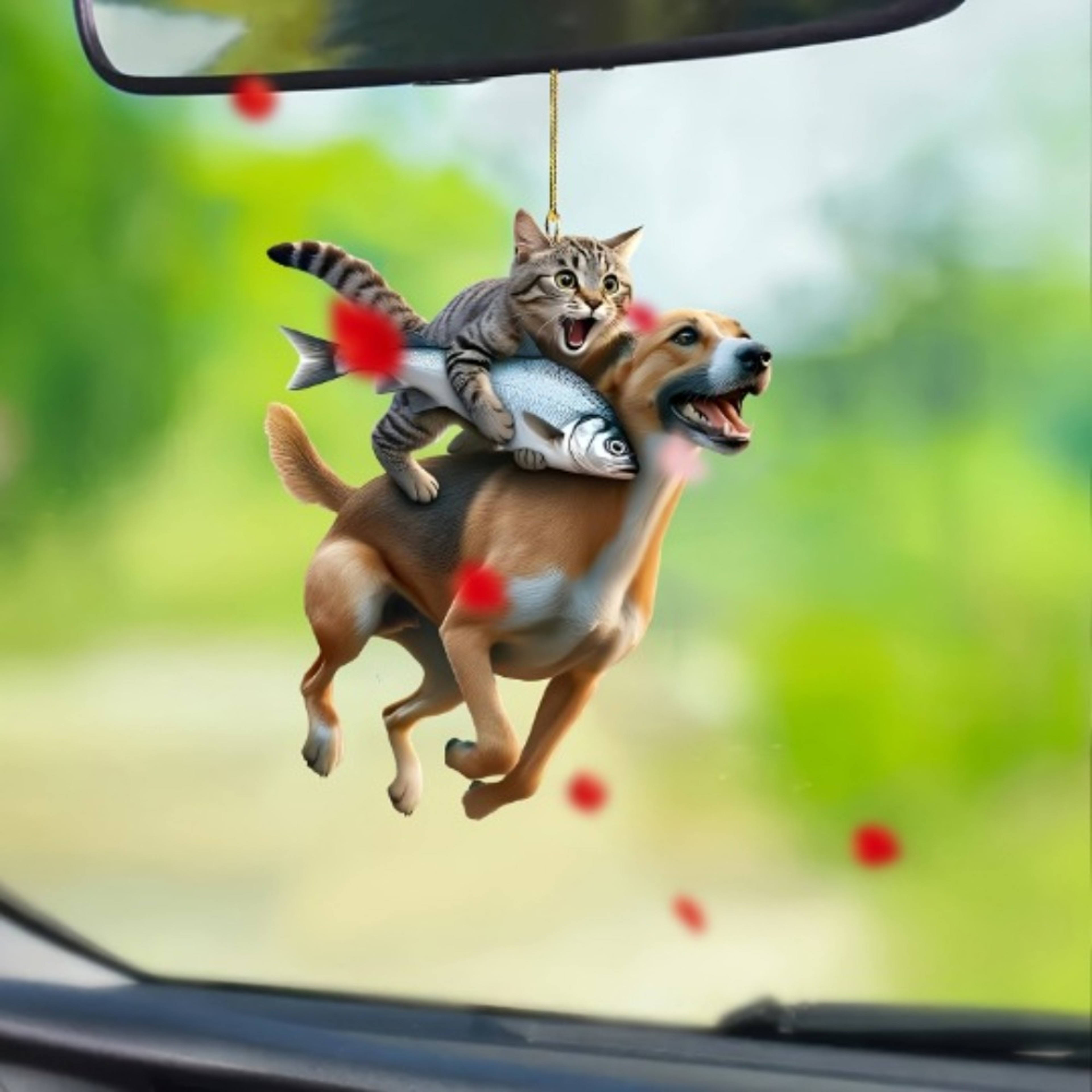 Car Interior Accessory Fun Animal Cat Pendant With Chain Realistic Rearview Mirror Hanging Ornament 0
