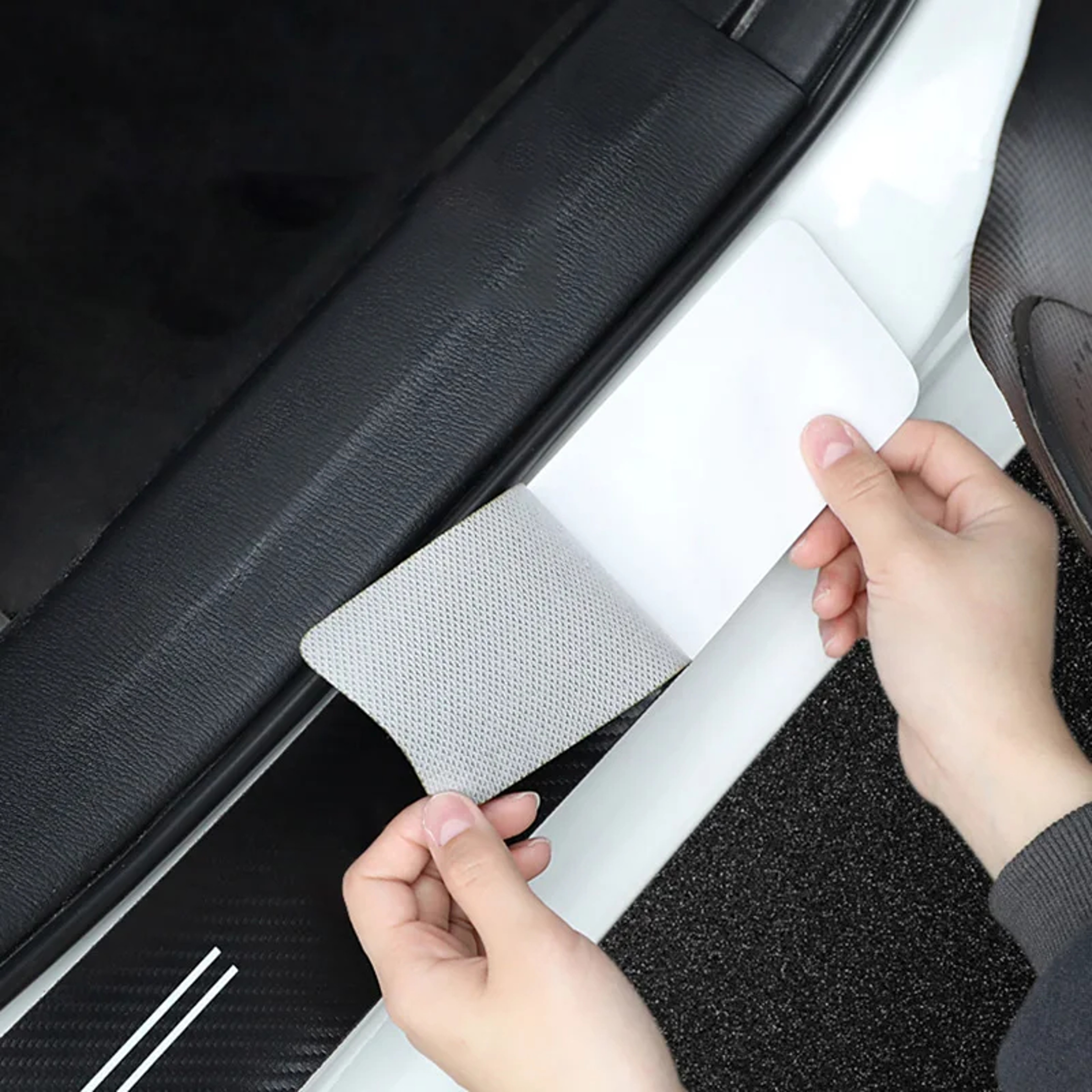 Carbon Fiber Leather Car Sticker, Thick Car Door Plate Protective Stickers, Anti Scratch Decal, Sill Scuff Cover – view 6