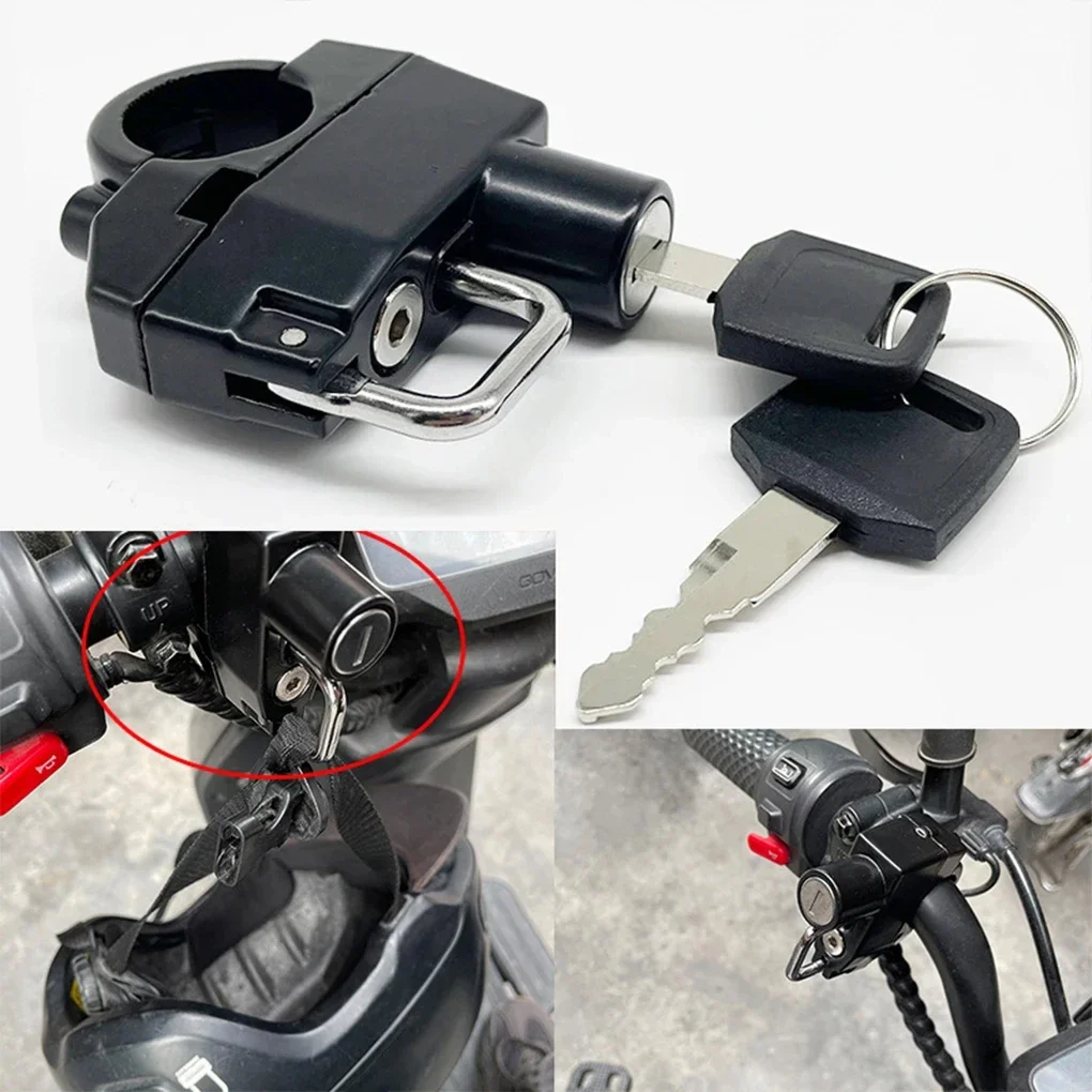 Compact Motorcycle Helmet Lock, Weather Resistant Anti Theft Lock with Keys for Motorbike, Scooter, E Bike Protection – view 3