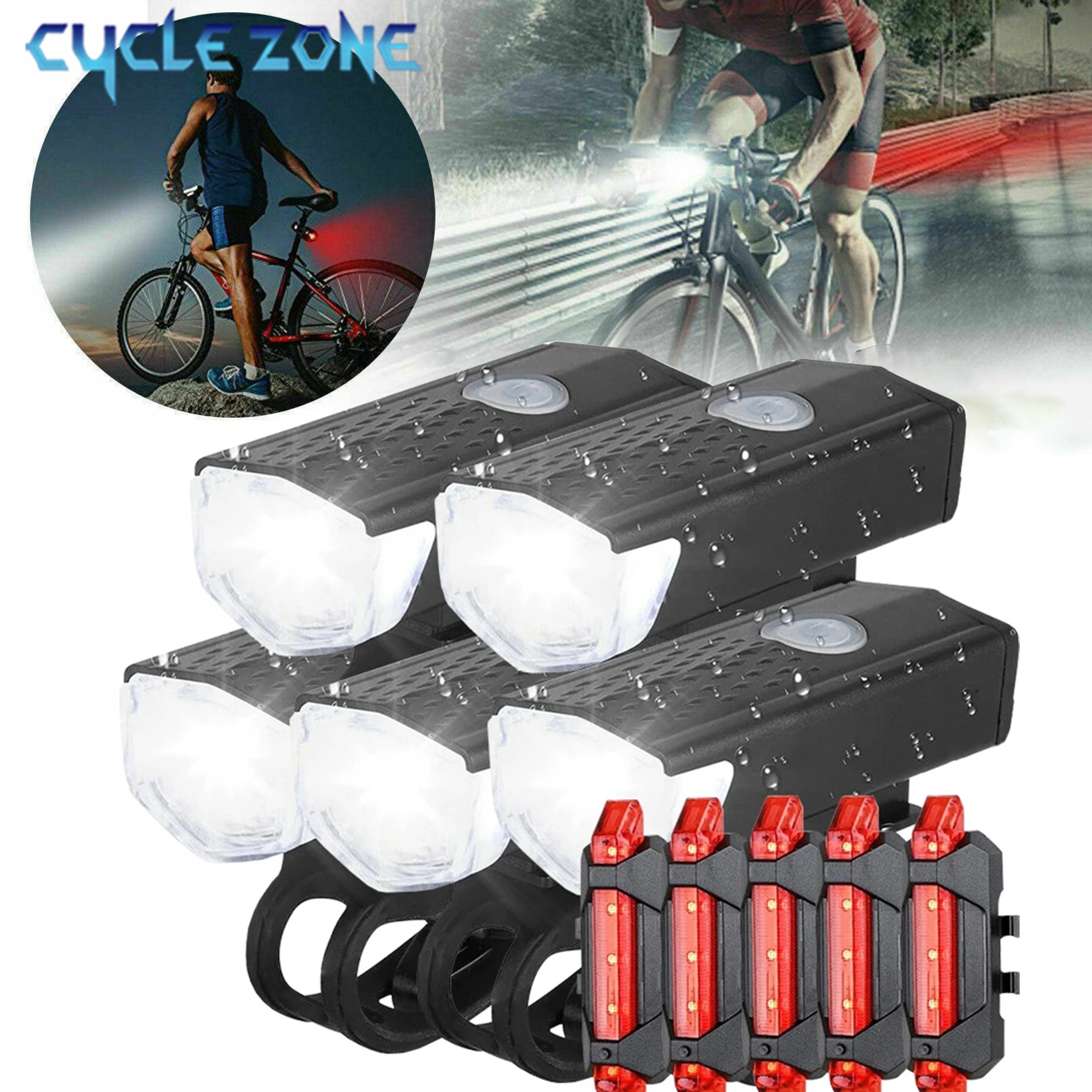 LED Rechargeable Bicycle Headlight Front Rear Bike Light Set Red Warning Tail Light For MTB And Nig 0