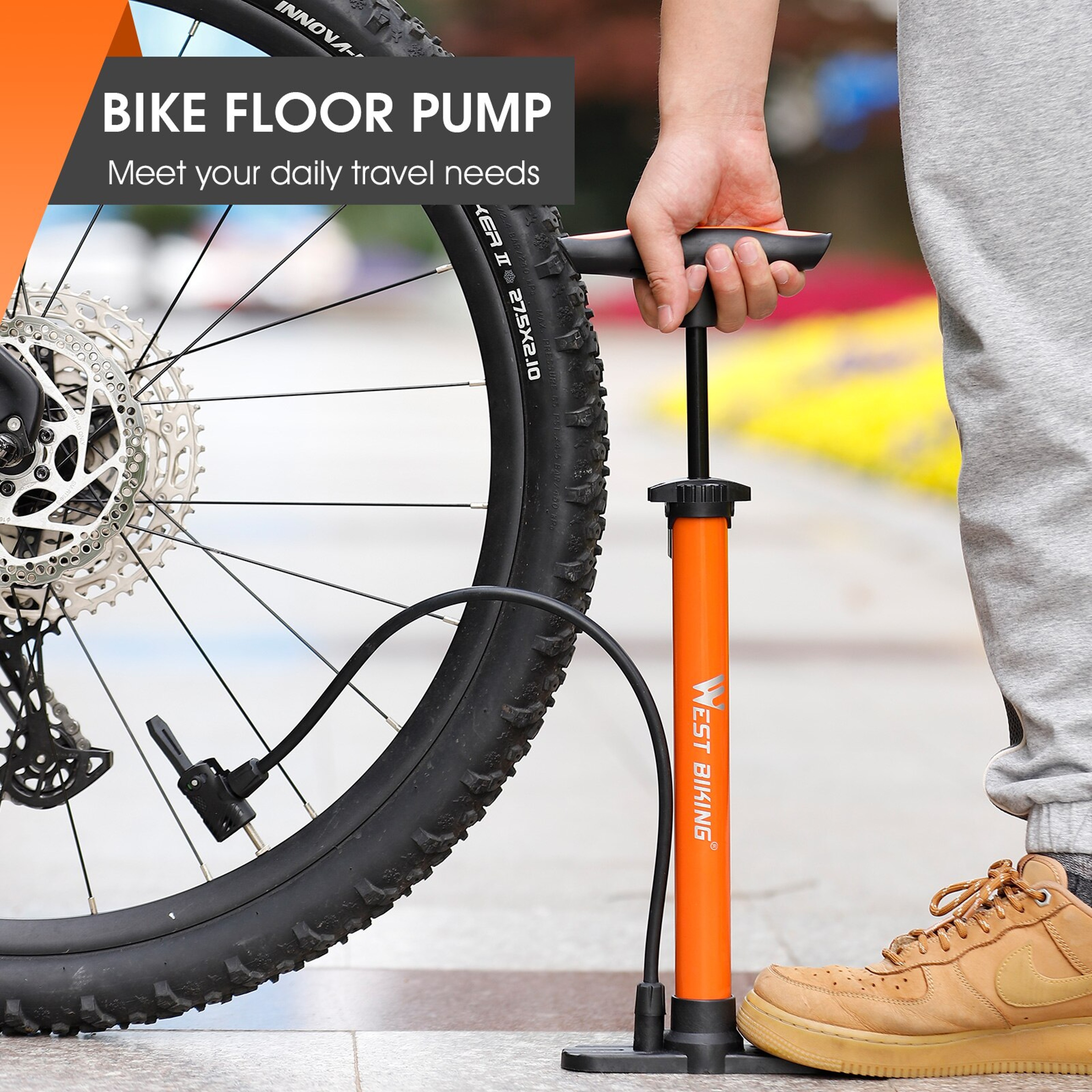 Cycling Floor Pump, High Pressure Air Pump, Schrader Presta Tire Ball Motorcycle Inflator – view 6