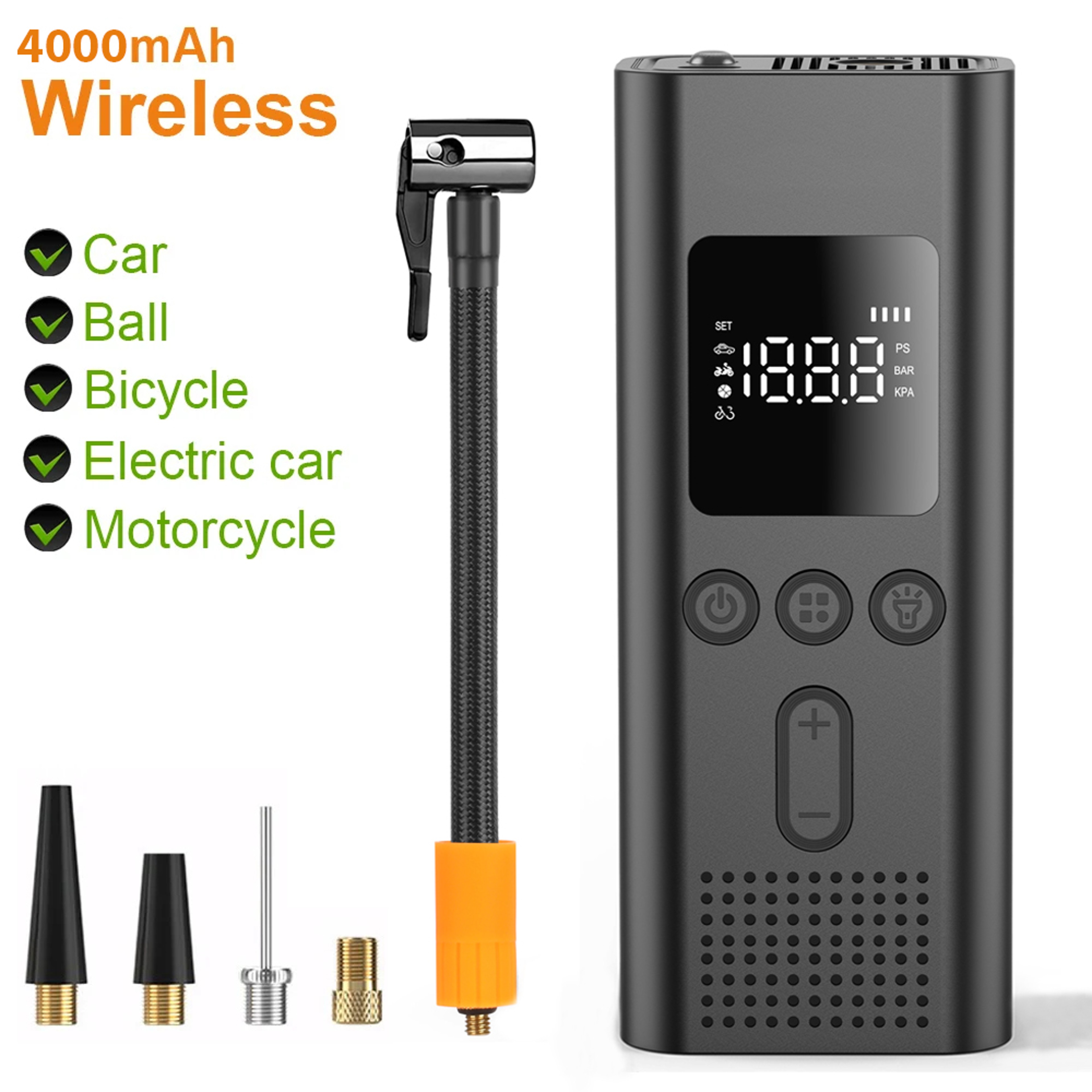 Portable Electric Tire Inflator, Wireless Air Pump, Car Motorcycle Bicycle Air Compressor – view 1