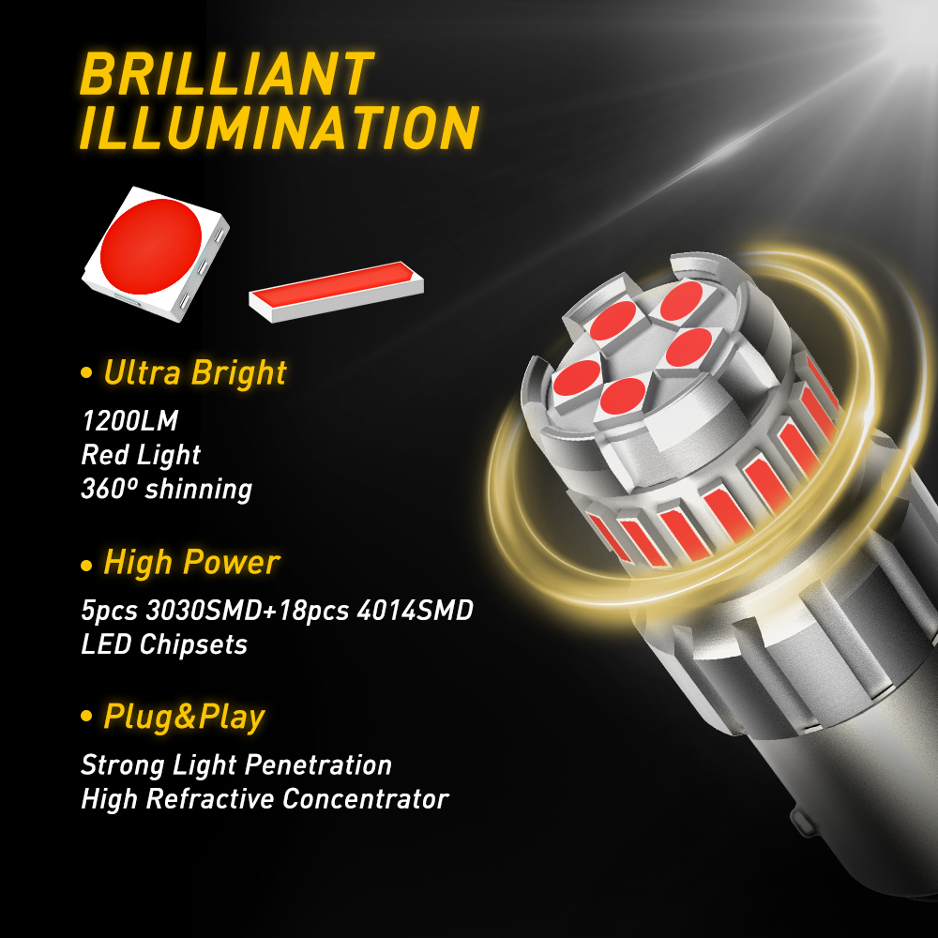 AUXITO LED Red Bulbs White Yellow Car Lights Brake Light Reverse Lamp DRL 1