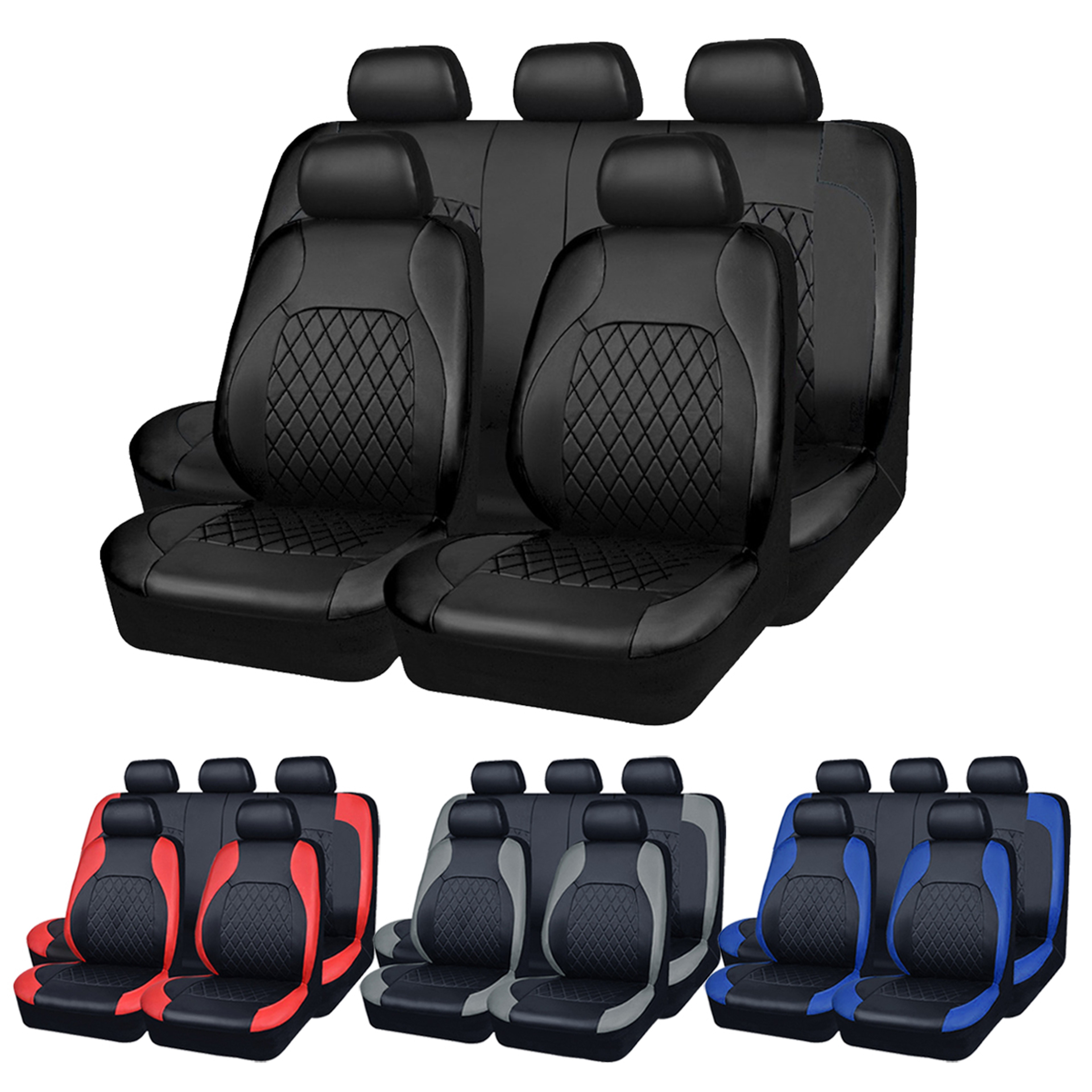 PU Leather Car Seat Cover All Season Quilted Full Surround Protector Universal Waterproof Fit 0