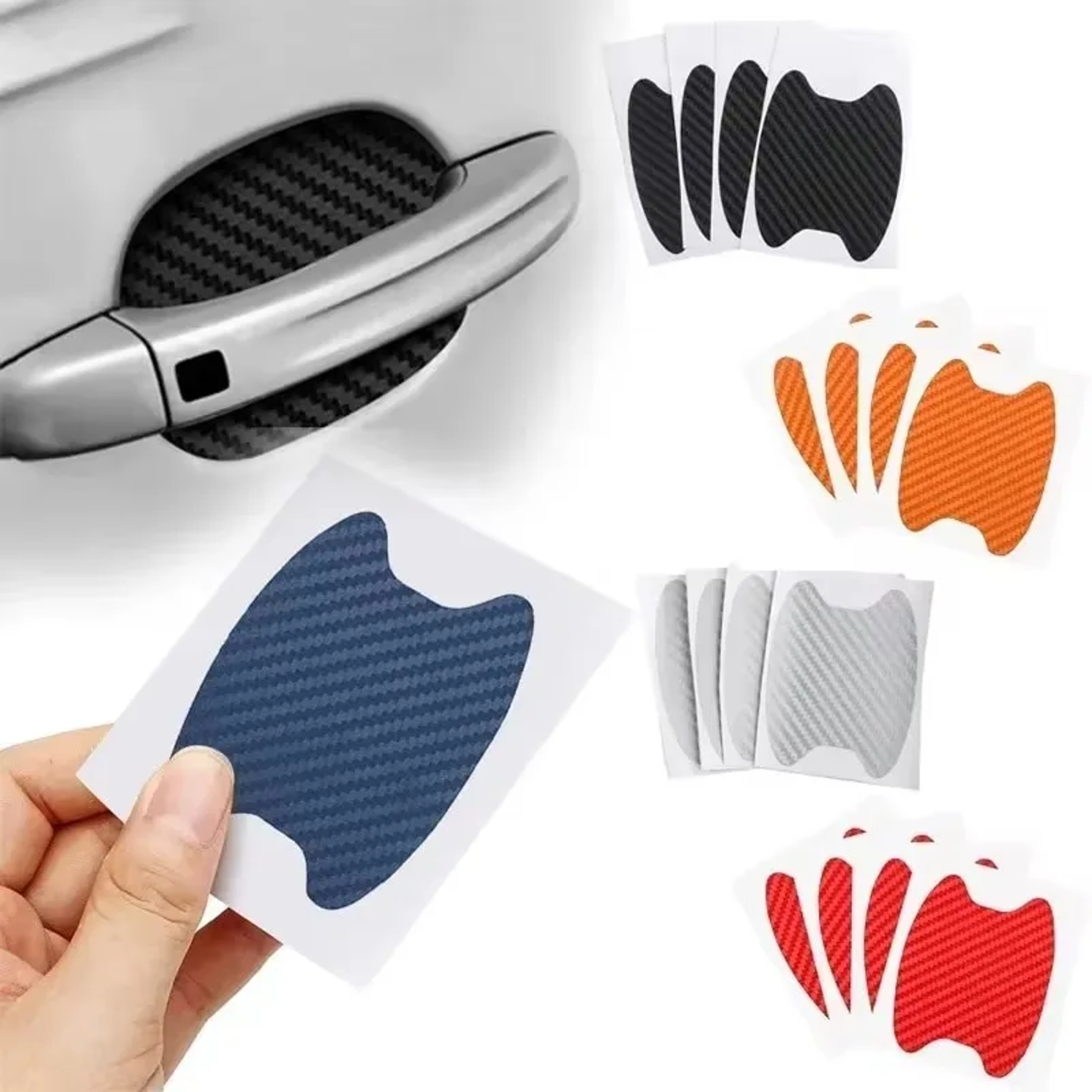 Carbon Fiber Car Door Handle Protector Scratch Resistant Protection Film Stickers 2