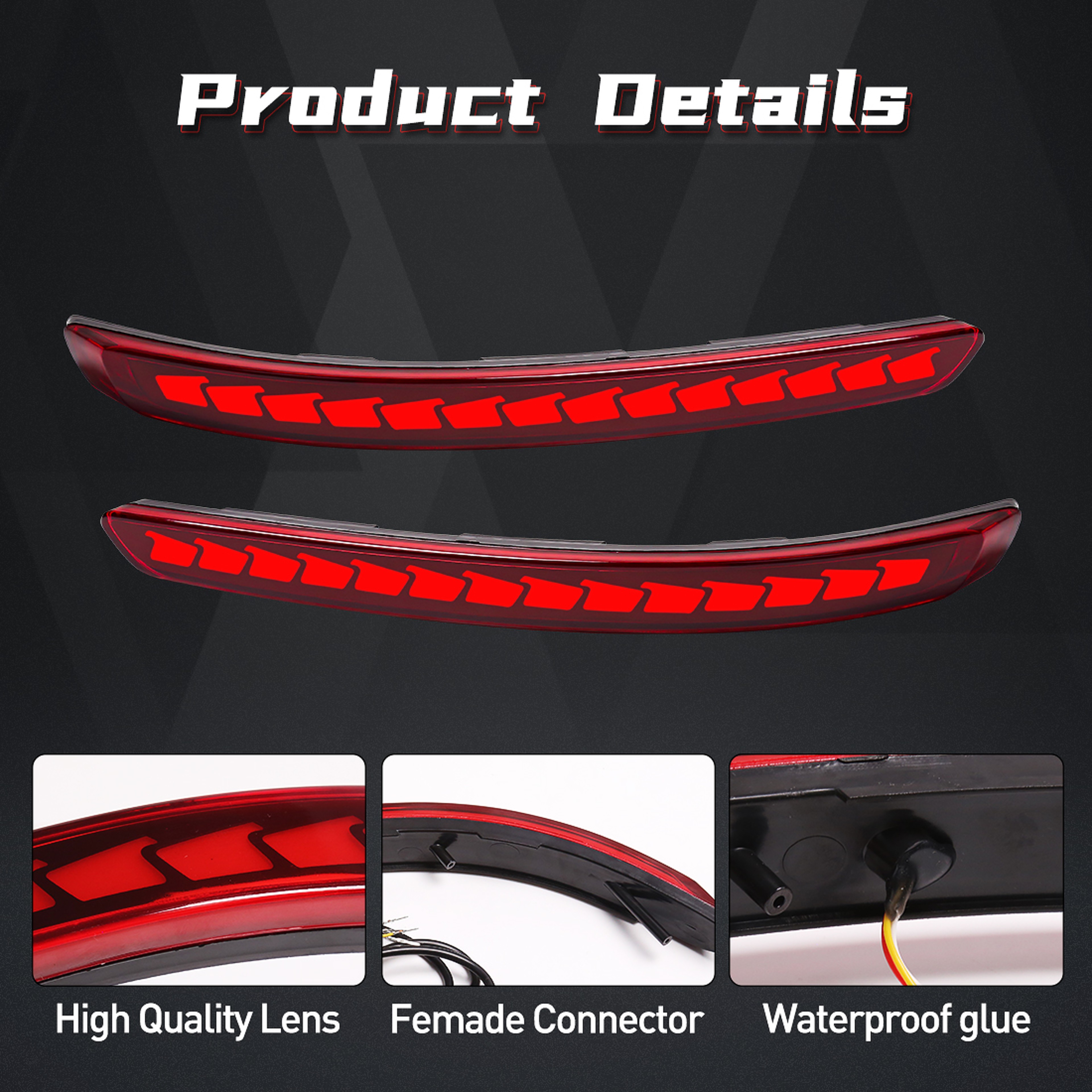Kia Pegas LED Rear Bumper Lights with Dynamic Turn Signal & Brake Reflector – view 3