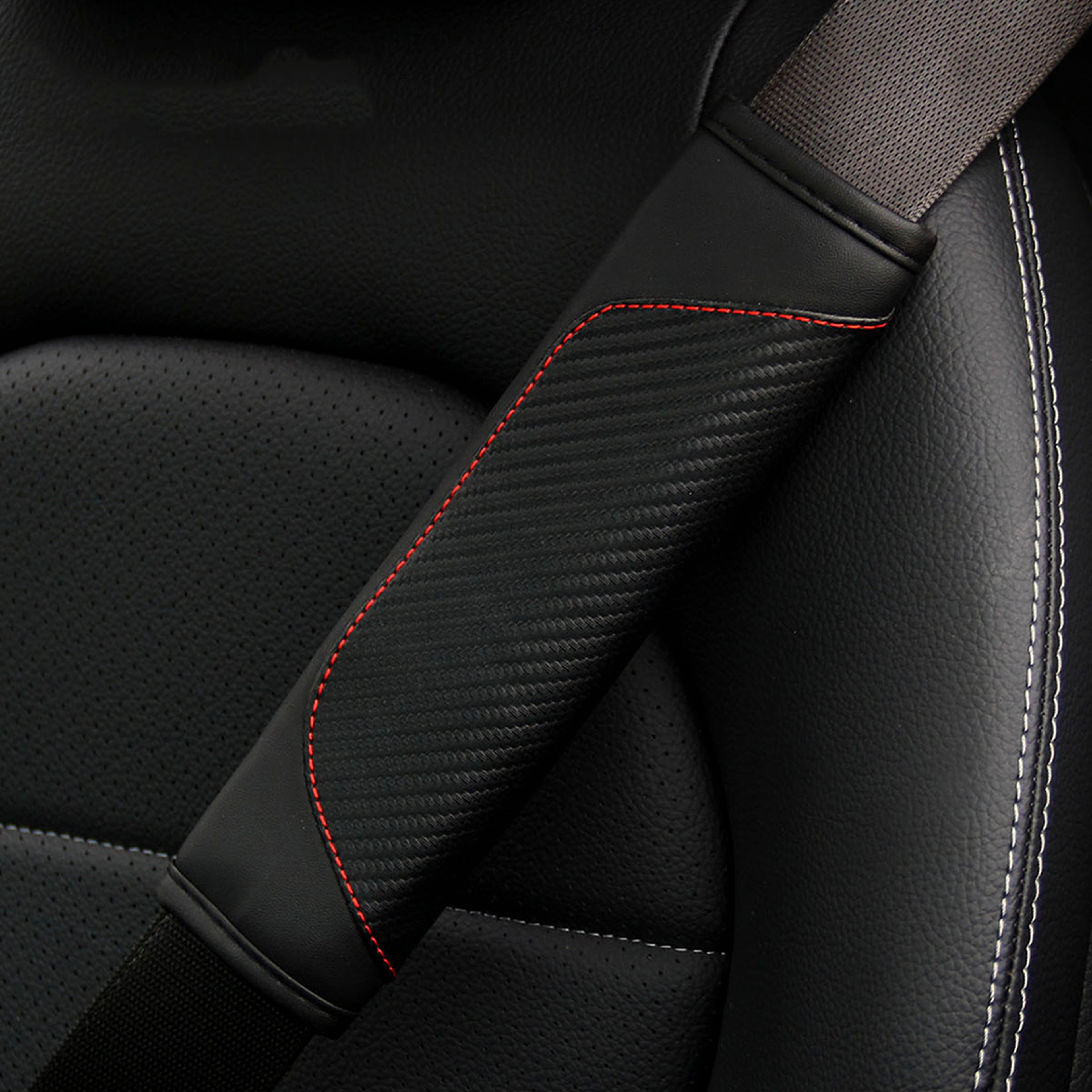 Car Seat Belt Shoulder Pad PU Carbon Fiber Leather Cushion Universal Interior Accessory Set 0
