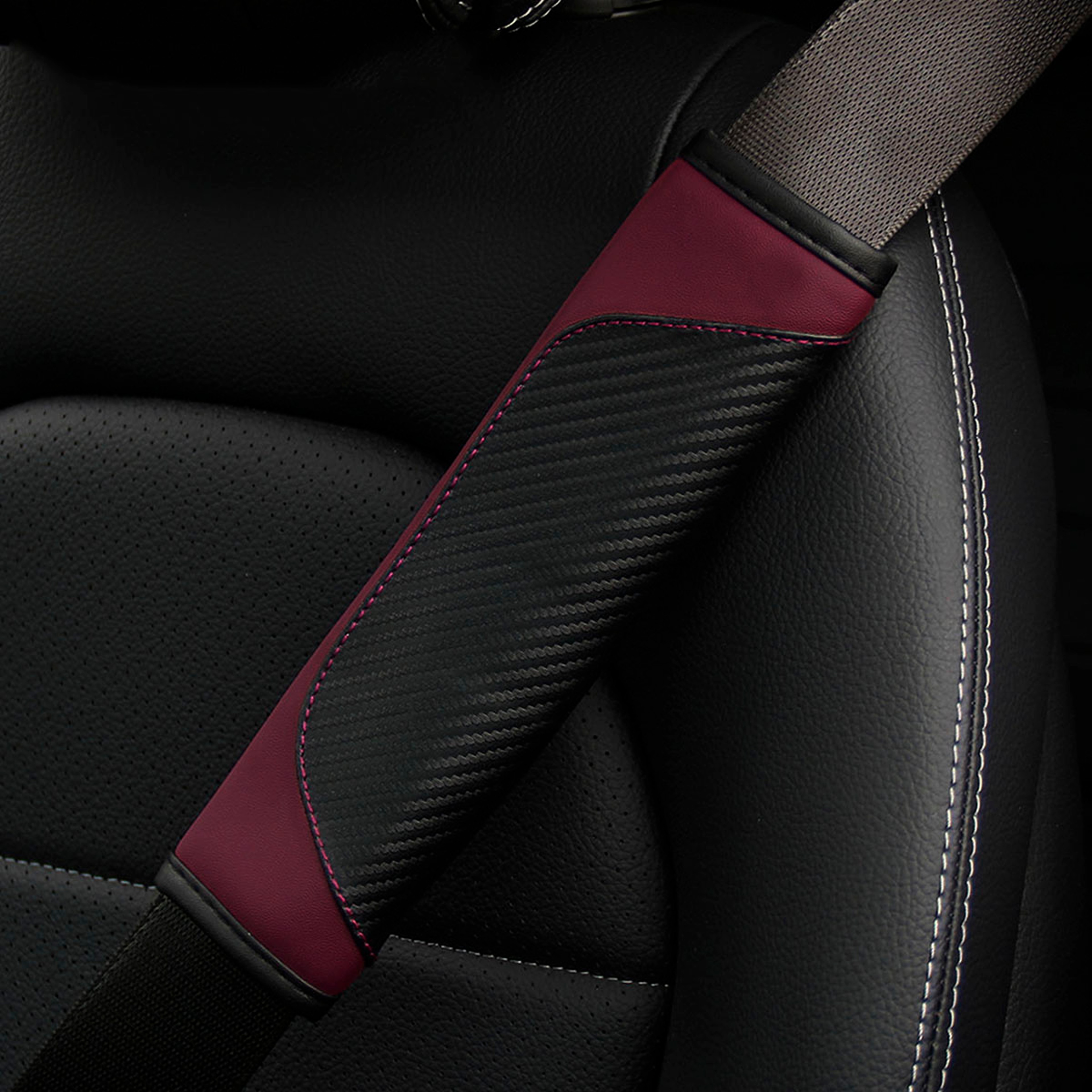 Car Seat Belt Shoulder Pad PU Carbon Fiber Leather Cushion Universal Interior Accessory Set 1