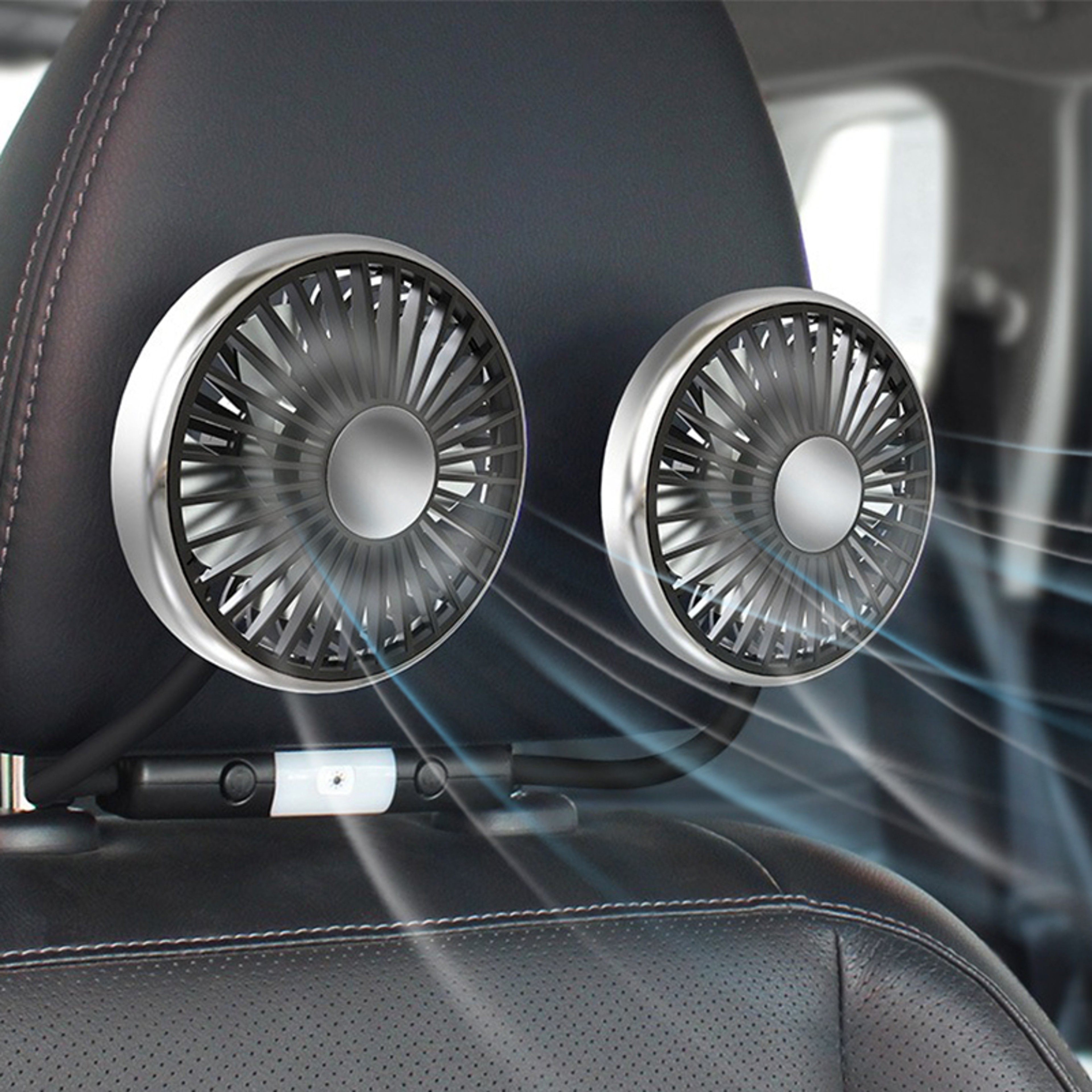 Rotating Dual Head USB Car Back Seat Fan With Speed Cooling For Cars And SUVs 0