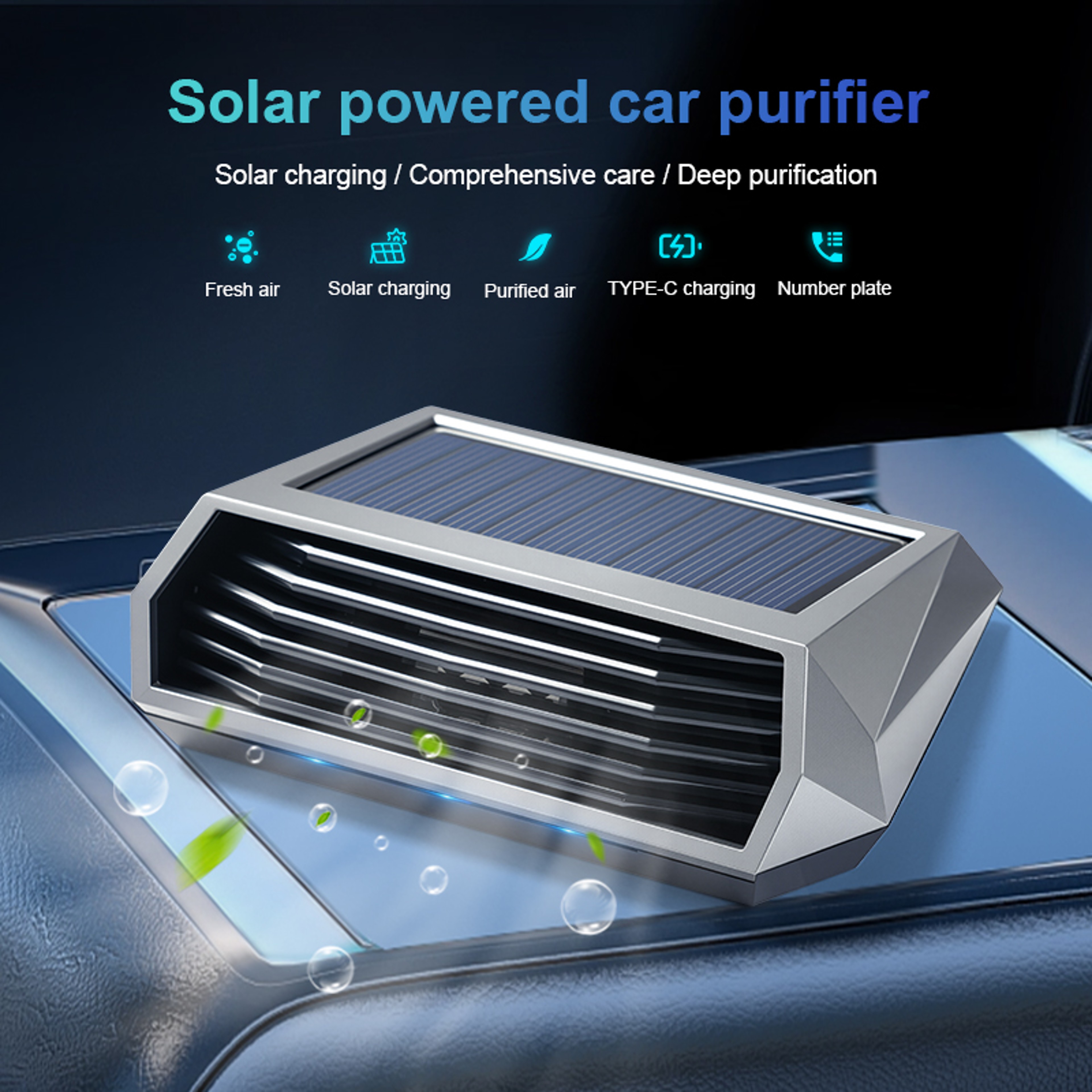 Solar Car Air Purifier Automatic Air Cleaner With Vibration Sensor For Fresh Vehicle Air 1
