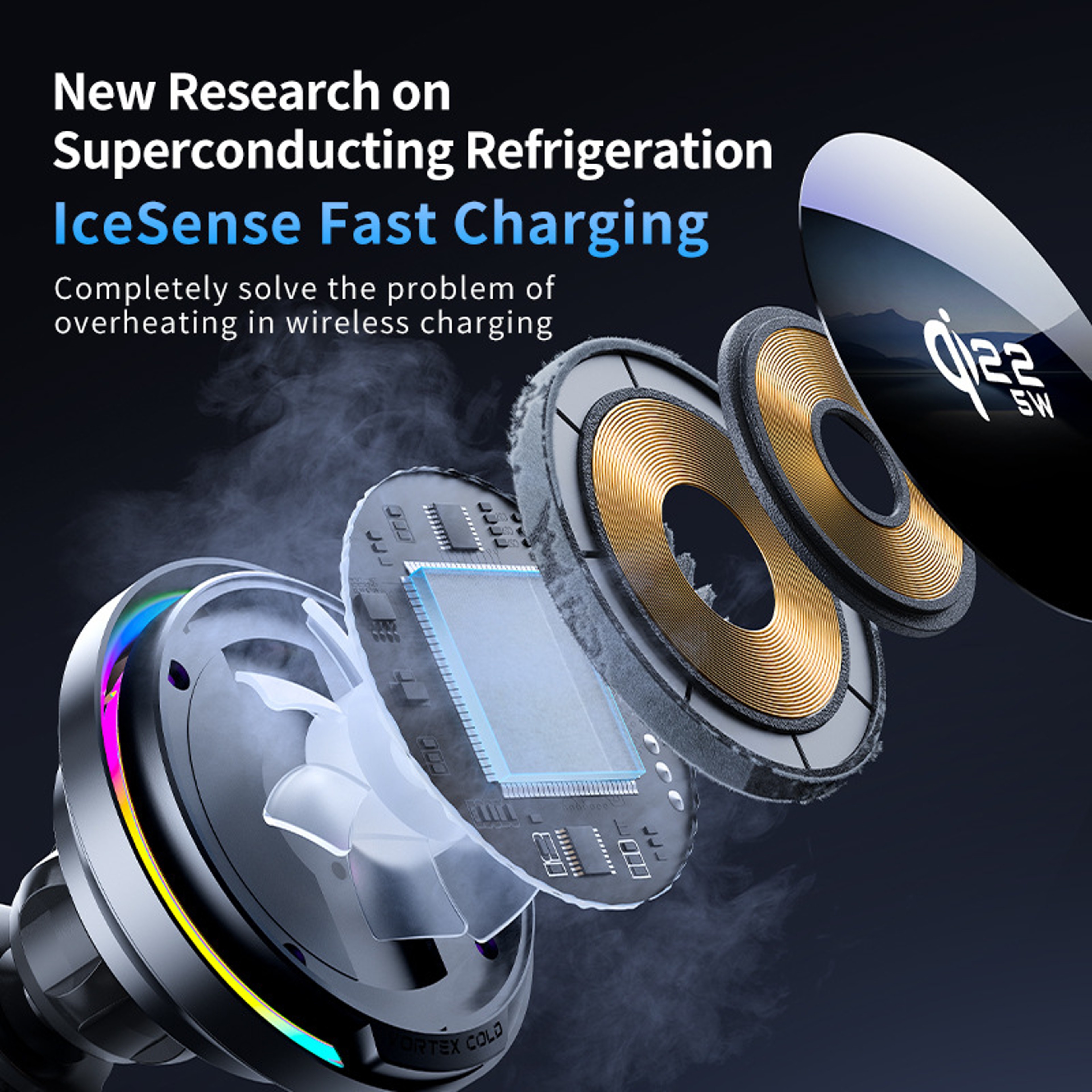 Magnetic Car Wireless Charger MagSafe Phone Mount With Air Cooling And RGB Light 3