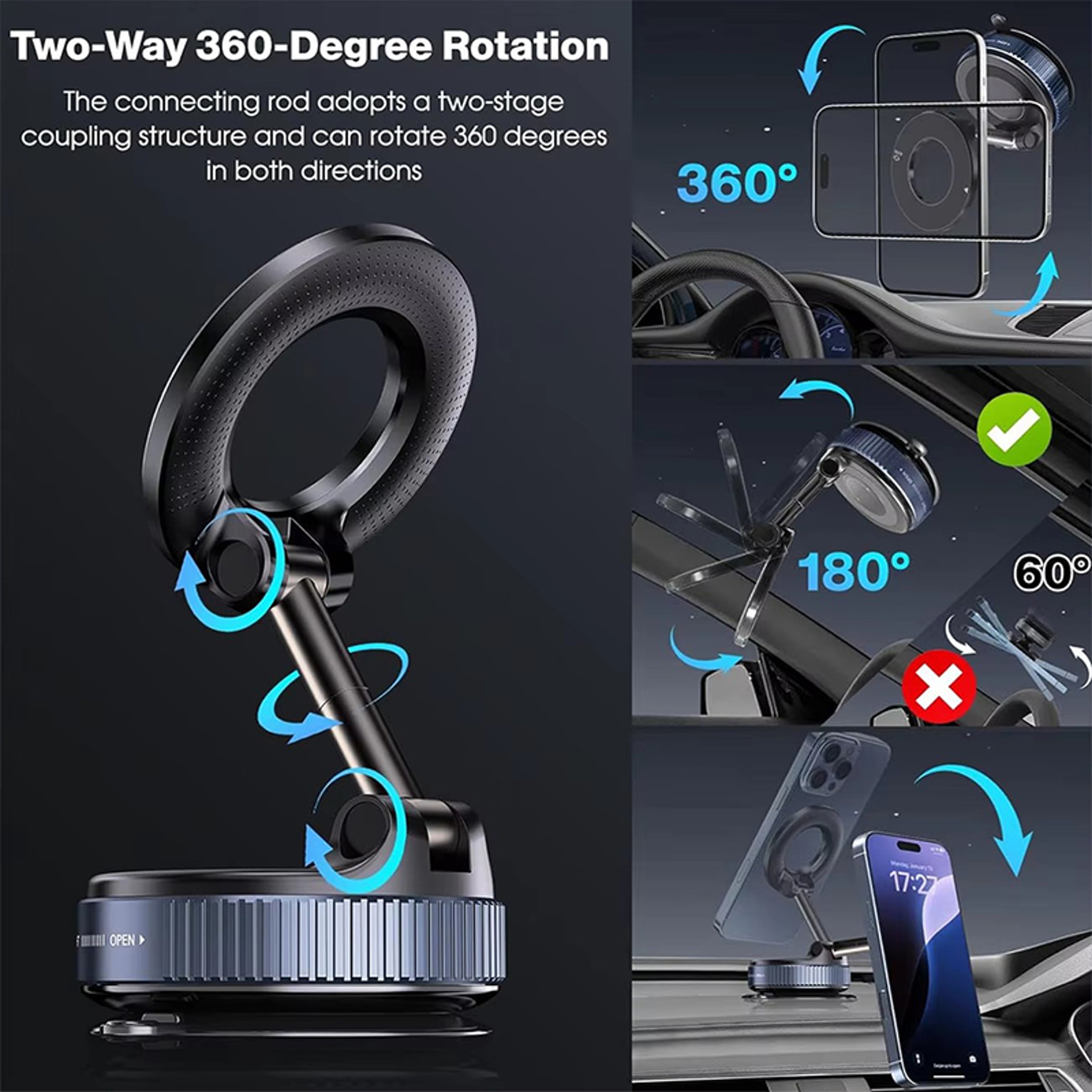 Magnetic Car Phone Holder with Vacuum Suction Adjustable Foldable Car Phone Mount – view 2