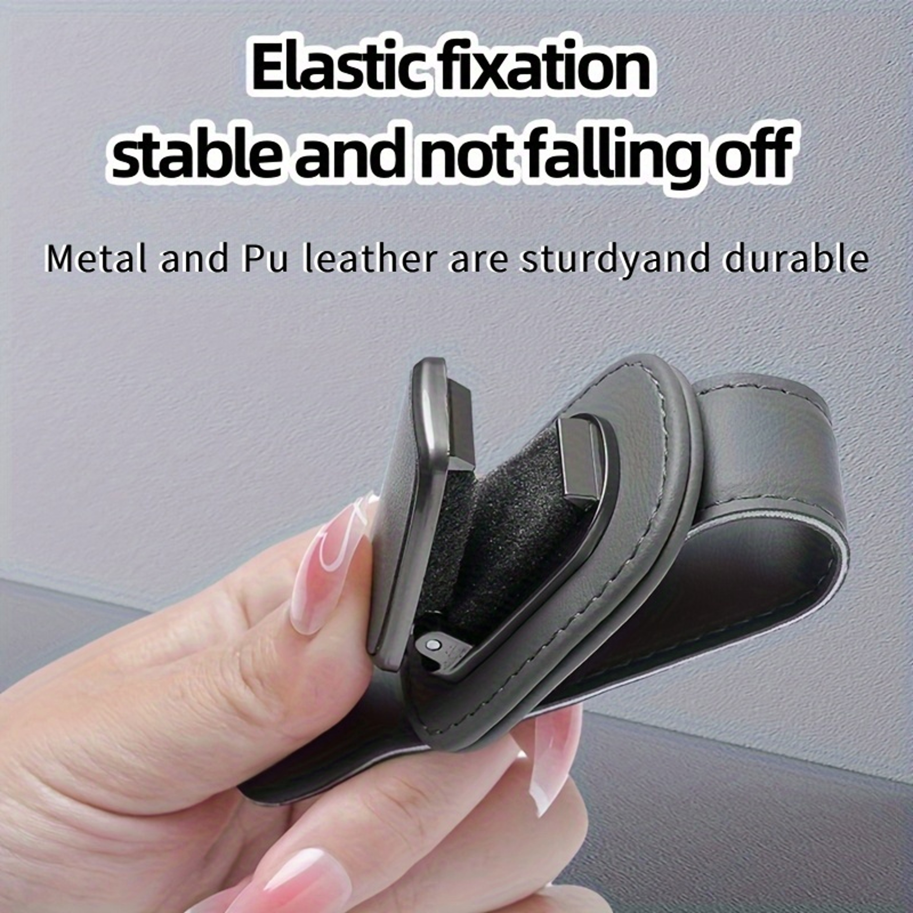 Car Sun Visor Glasses Holder PU Leather One Click Visor Organizer Clip For Glasses And Smartphone 1
