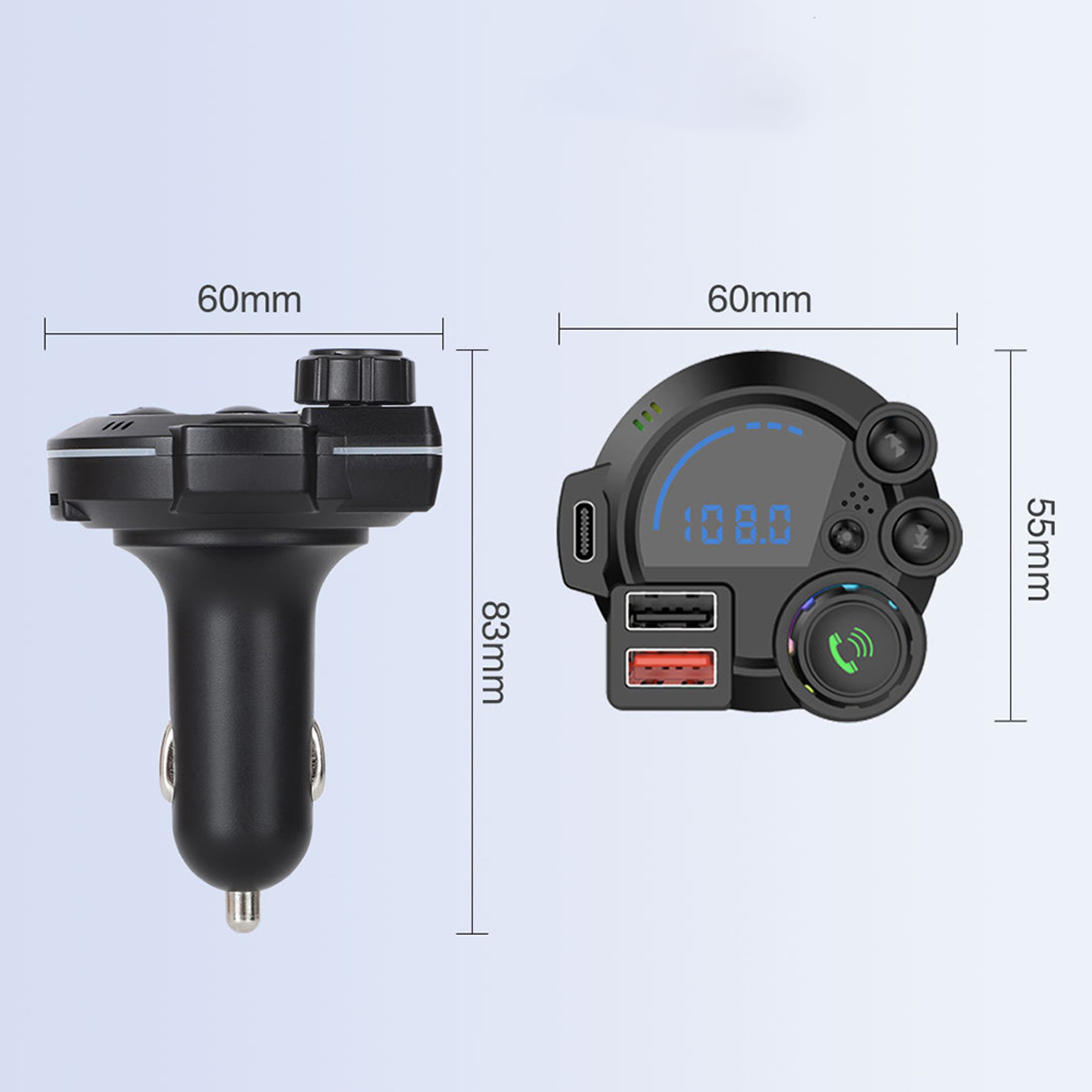 Bluetooth FM Transmitter With Fast Charge Car Adapter Handsfree Player 5