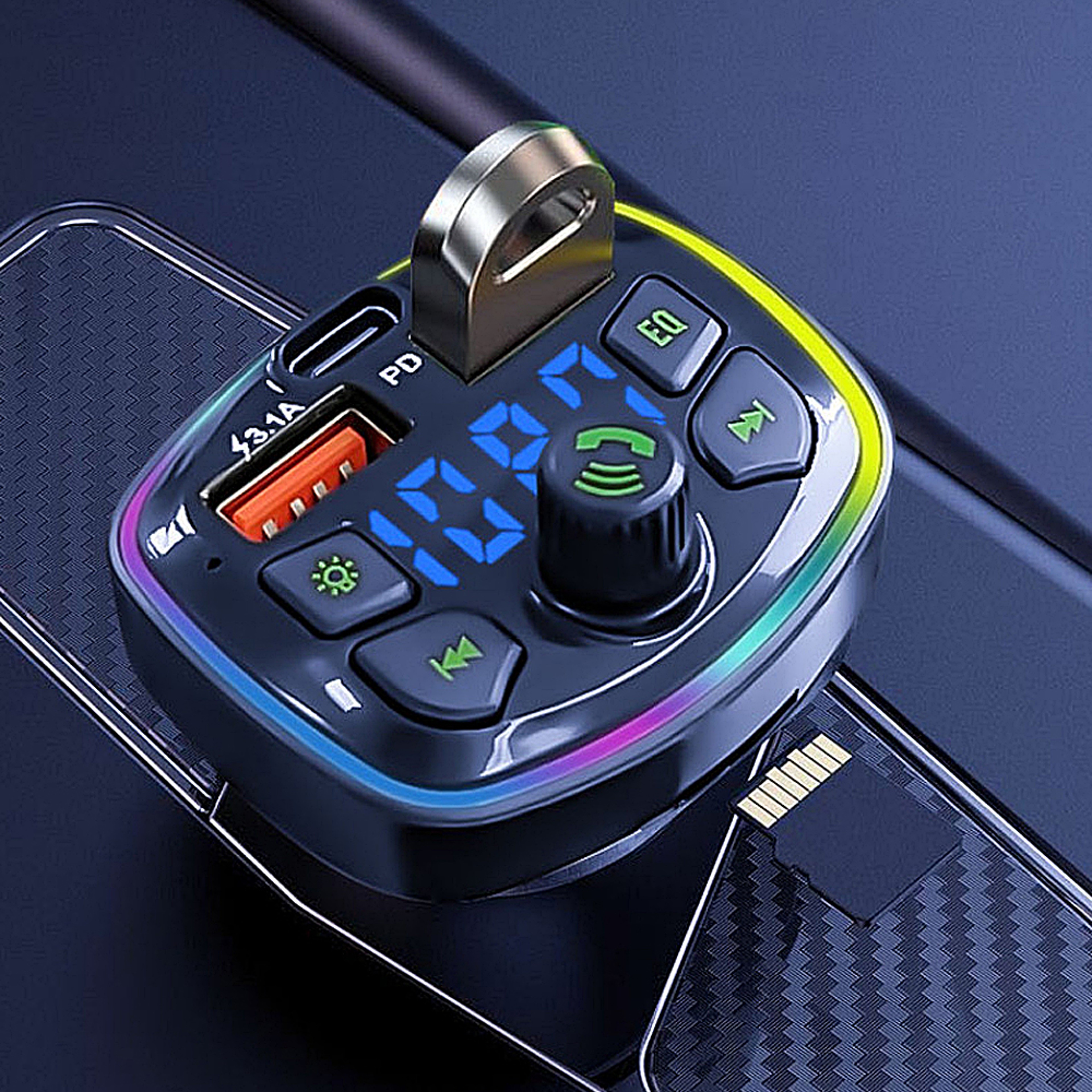 Bluetooth FM Transmitter Car Charger with Dual USB and Type C Fast Charging – view 1