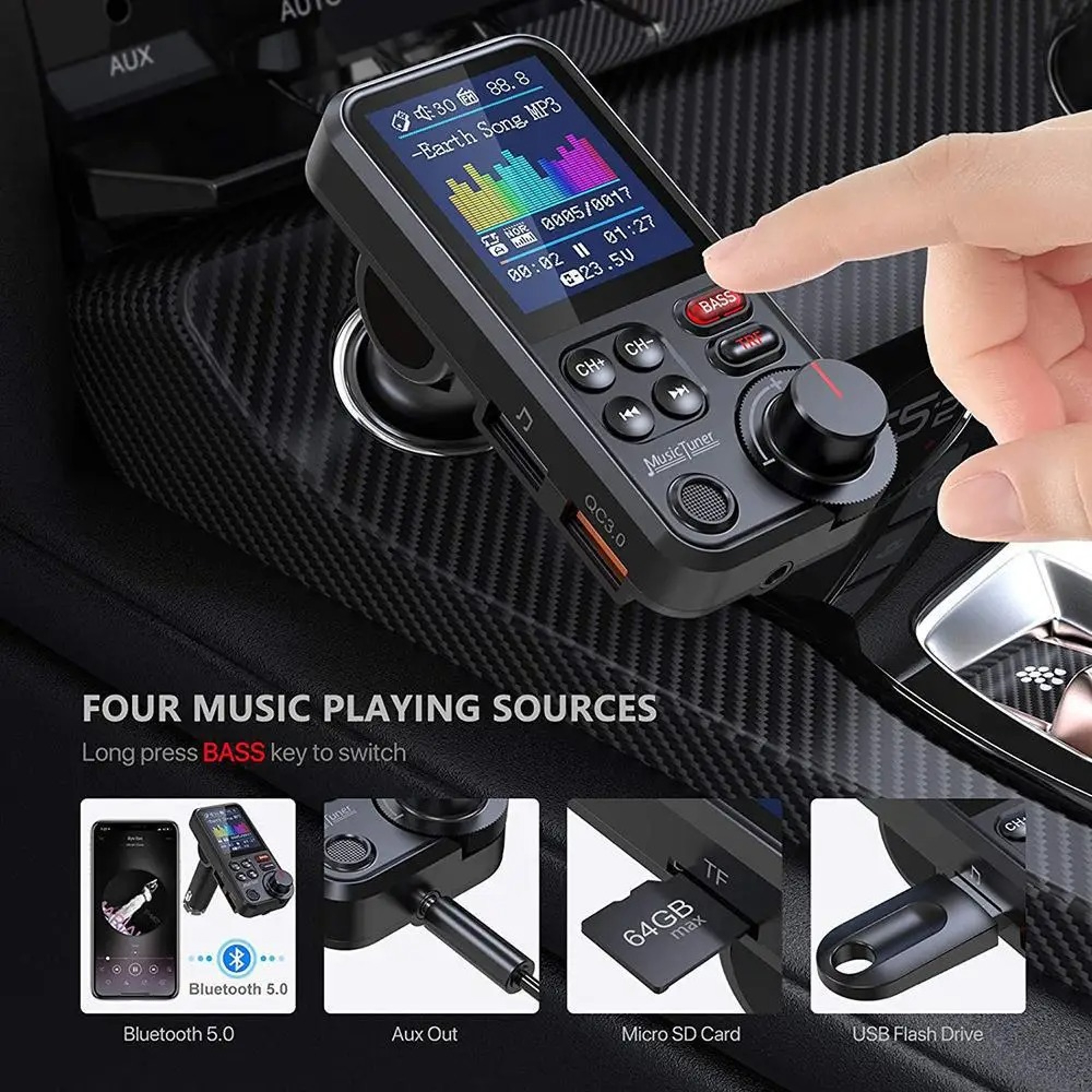 Bluetooth FM Transmitter Car Bluetooth Adapter With Fast Charging And Wireless Player 2