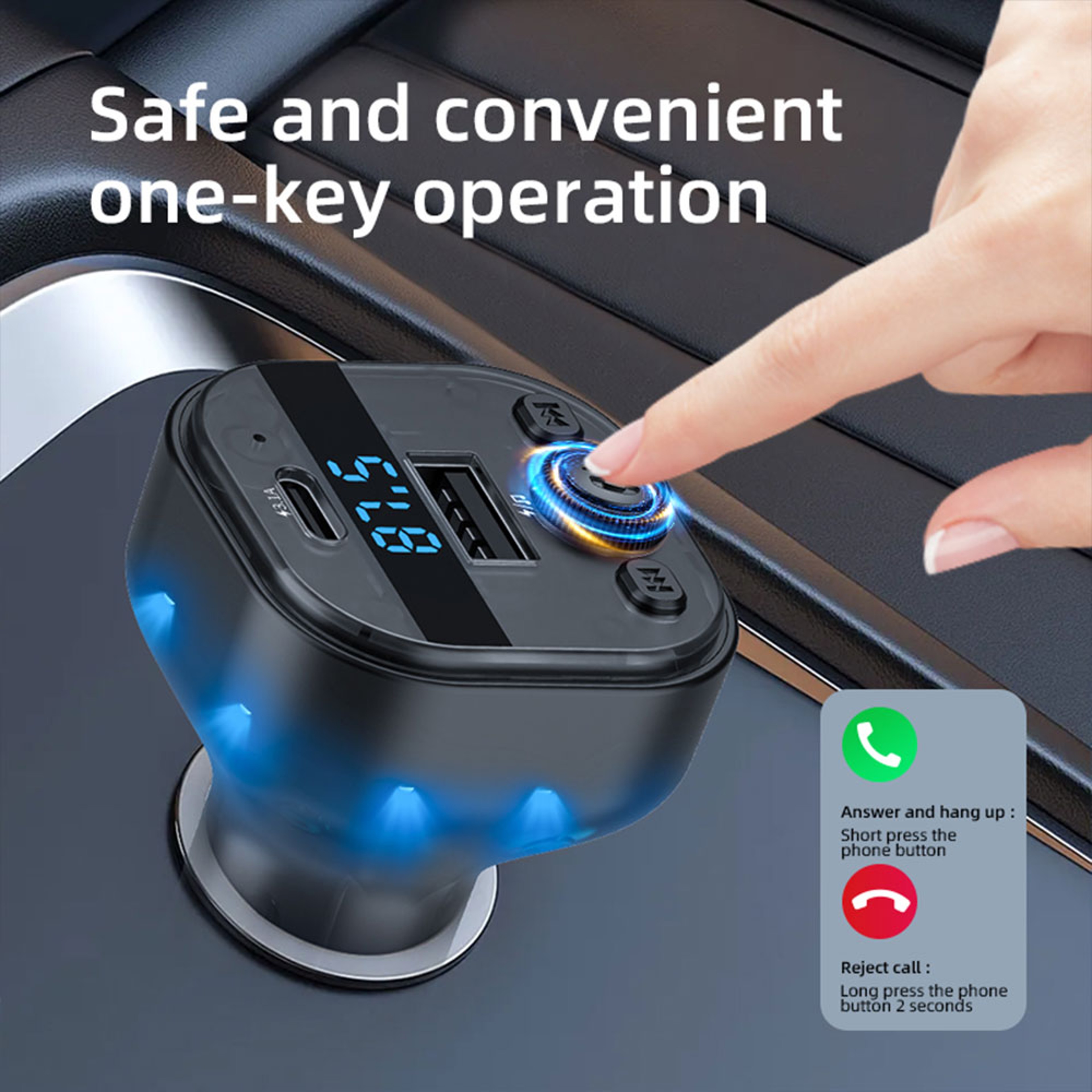 Bluetooth FM Transmitter Car Bluetooth Adapter With USB Car Charger And Handsfree Calling 4
