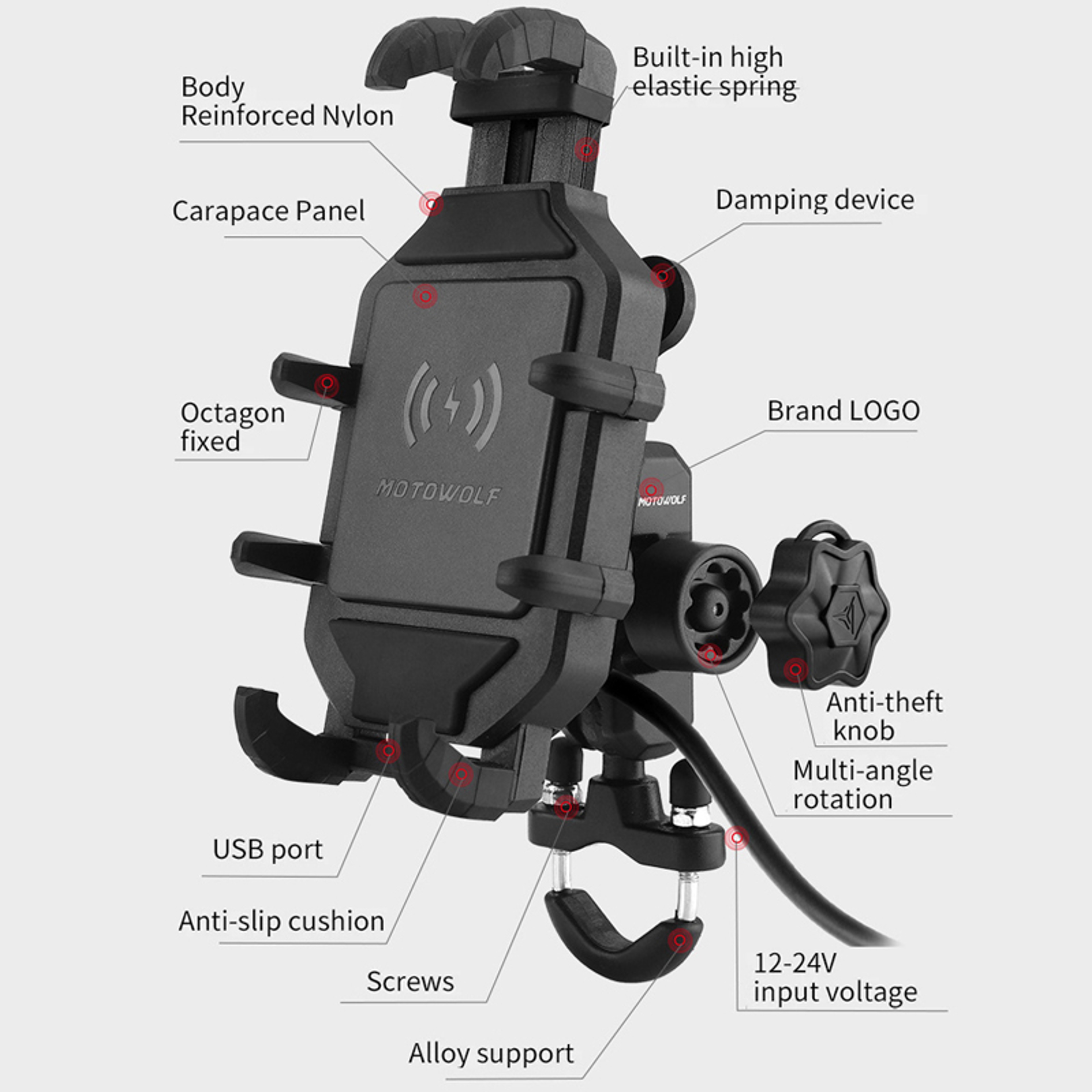 Motorcycle Phone Holder With Wireless Charging Handlebar Mount For Smartphones 1