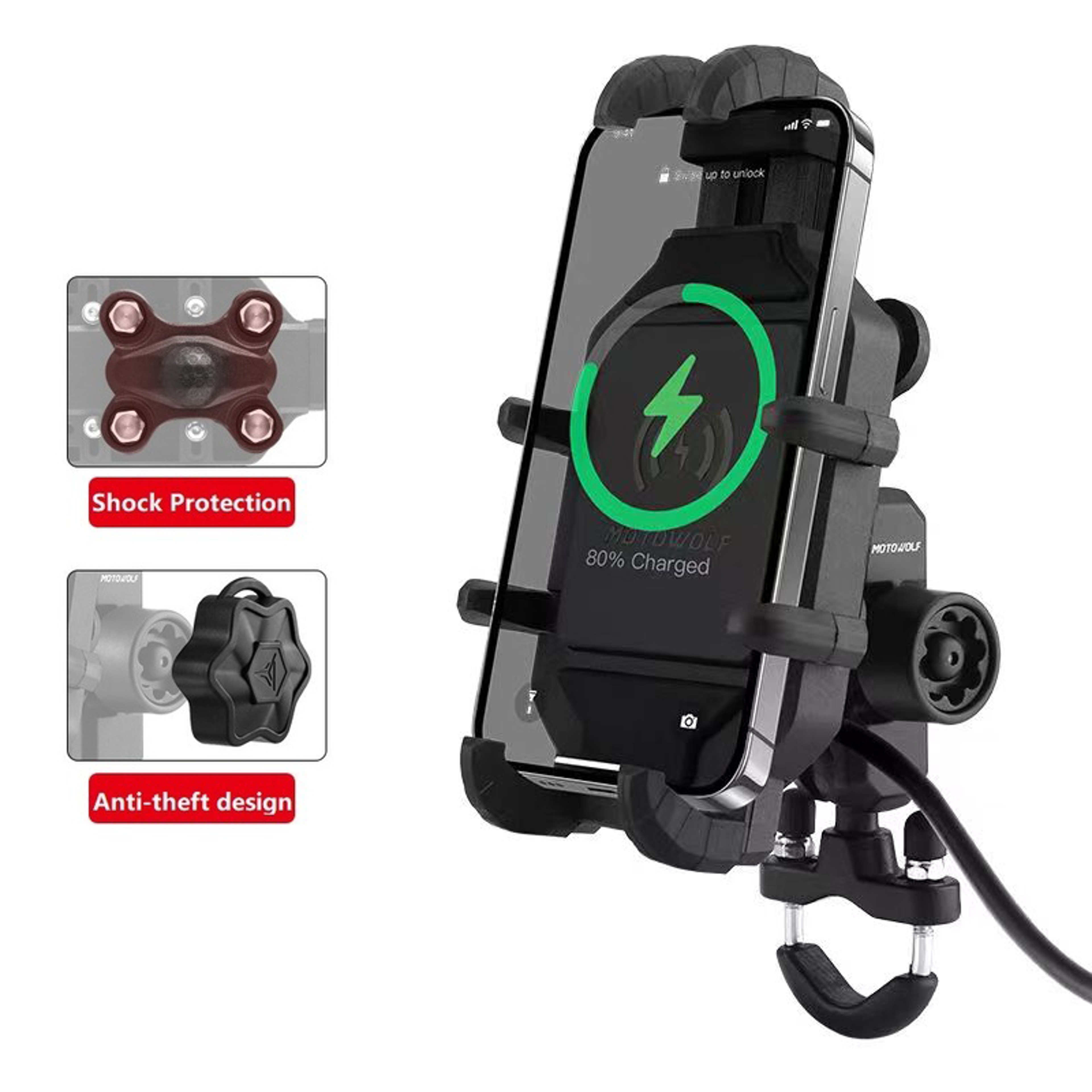 Motorcycle Phone Holder With Wireless Charging Handlebar Mount For Smartphones 5