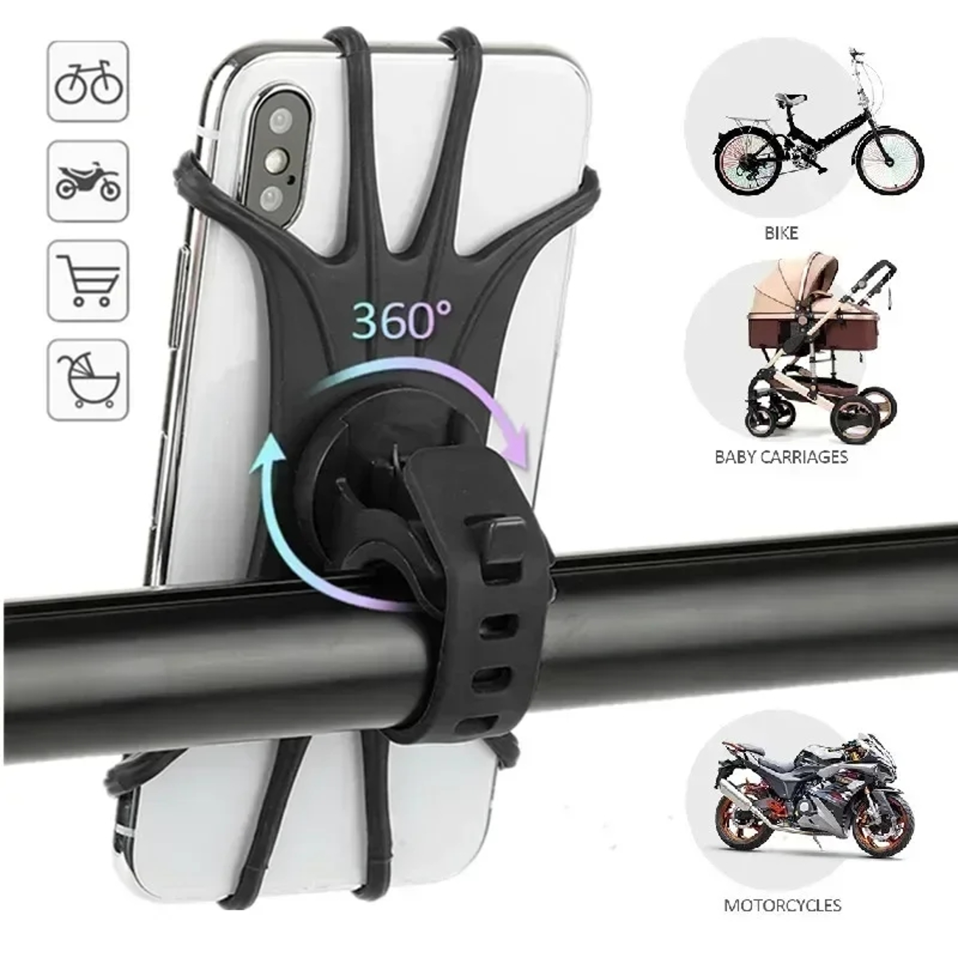Universal Bike Phone Mount Silicone Motorcycle Phone Holder Adjustable GPS Handlebar Holder 1