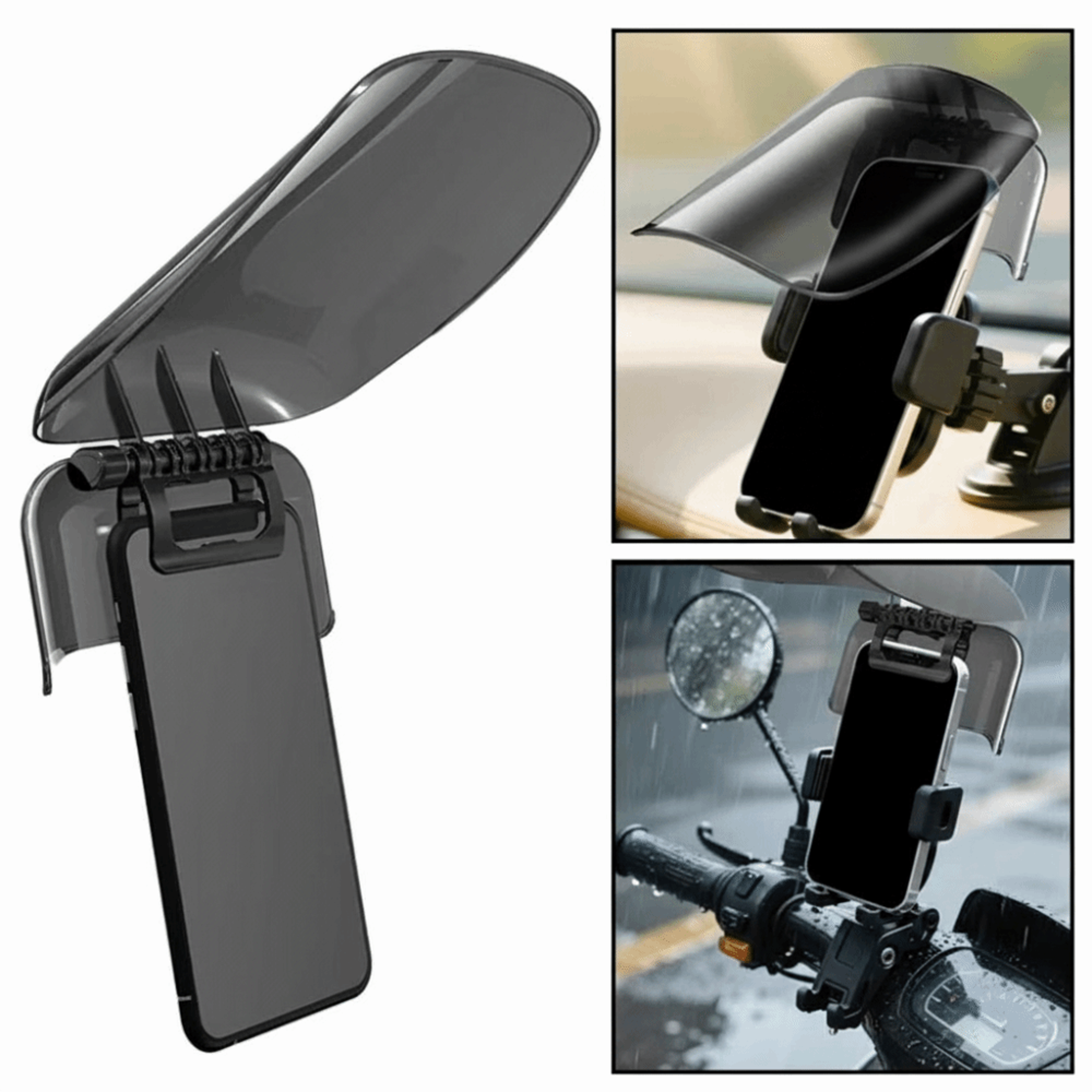 Adjustable Sun Shade Phone Holder For Car Dashboard Windshield With Rainproof Visor 2