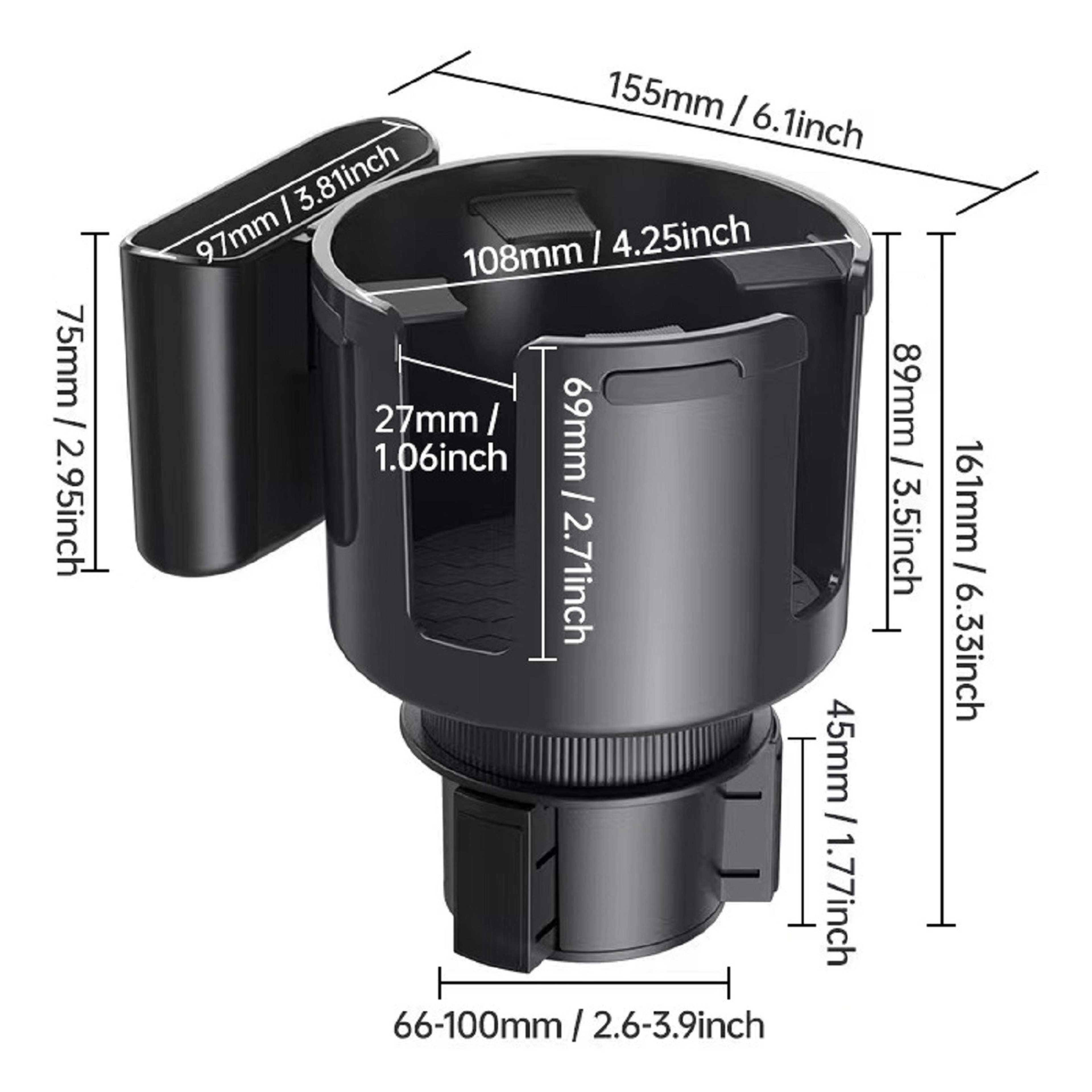 Premium Car Cup Holder Expander With Phone Holder Adjustable Cupholder Adapter Organizer 5