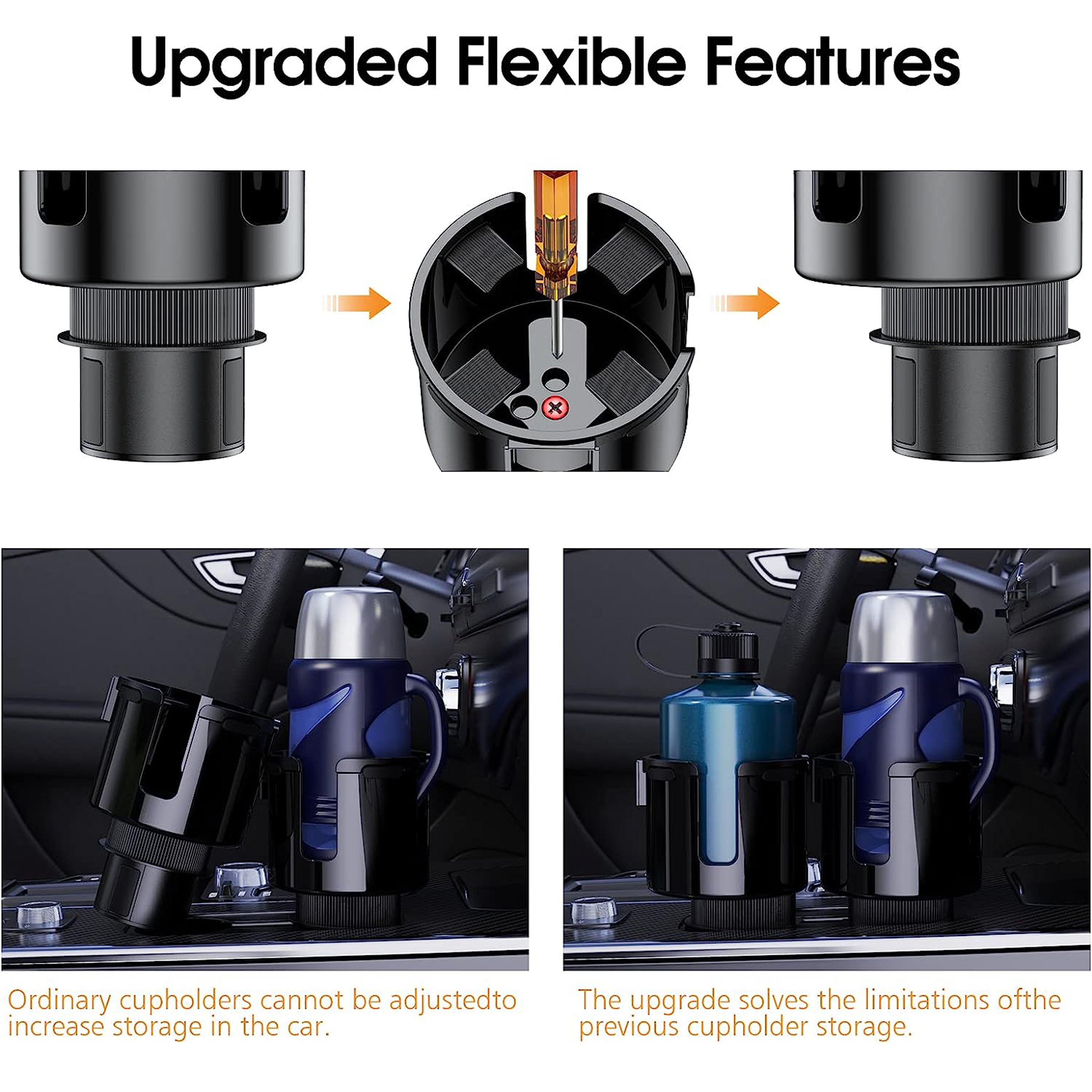 Car Cup Holder Expander With Phone Holder Multipurpose Cup Holder Adapter Organizer 4