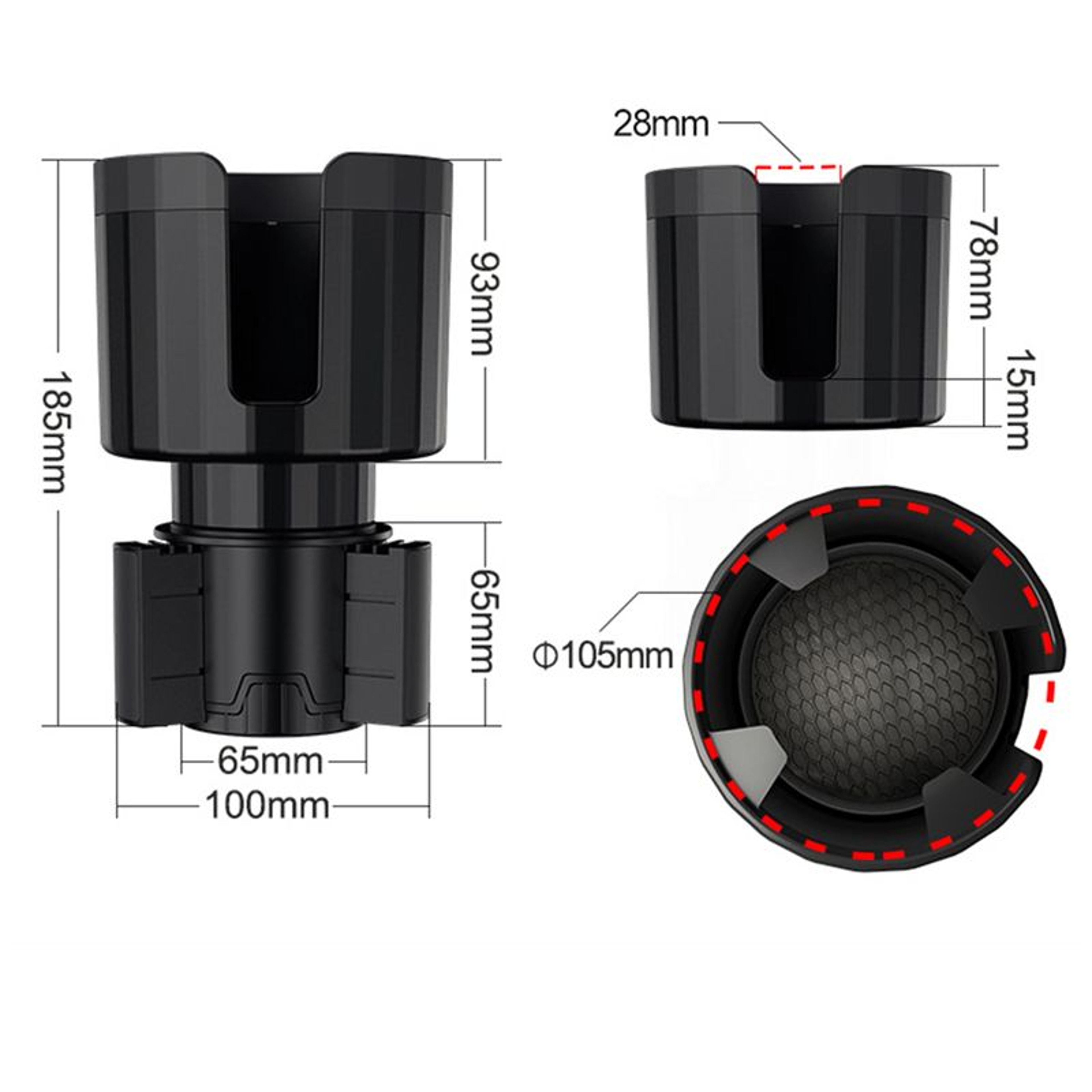 Universal Car Cup Holder Expander With Offset Base For Large Bottles And Tumblers 5