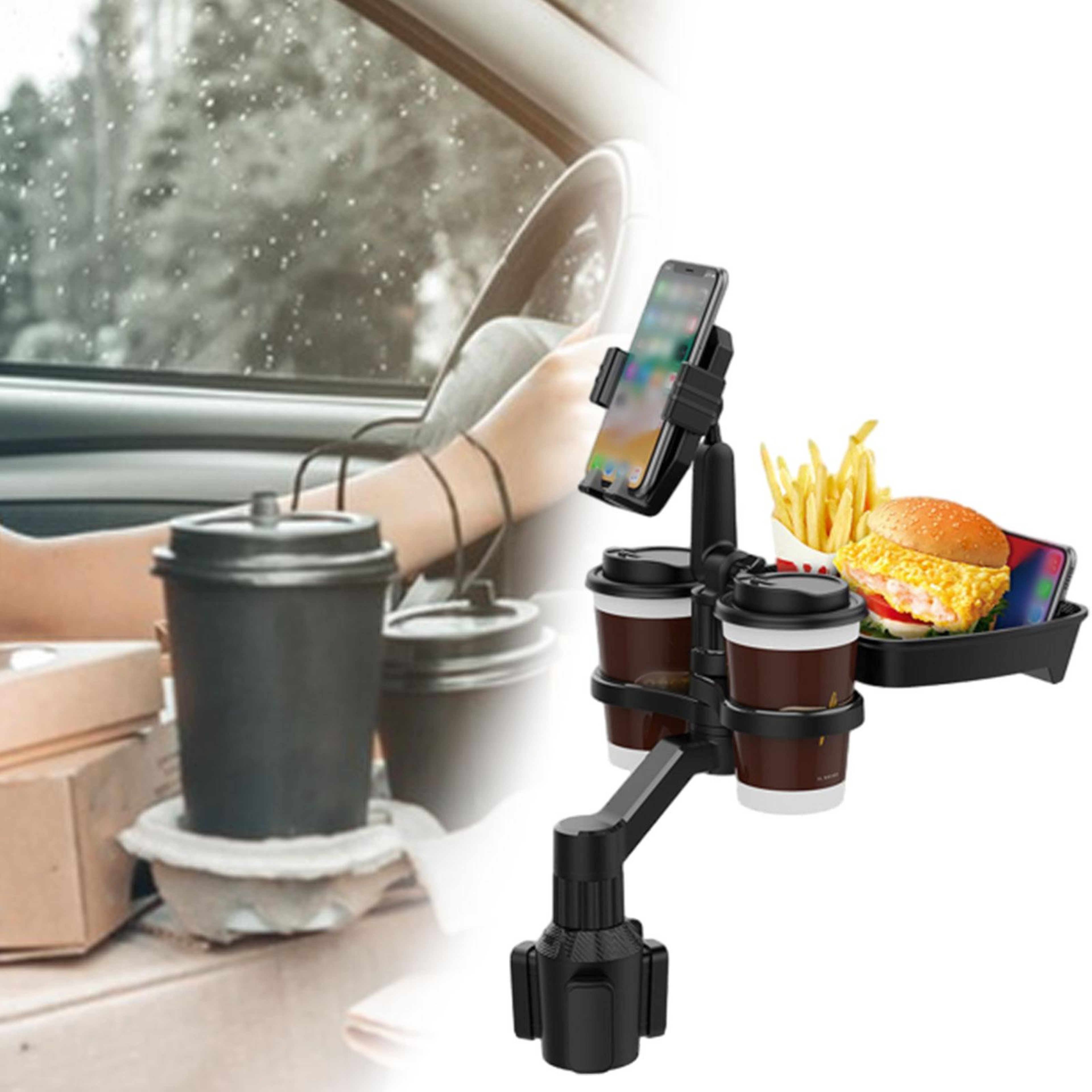 Car Cup Holder Expander With Drink And Snack Holder For Large Bottles And Mugs 2