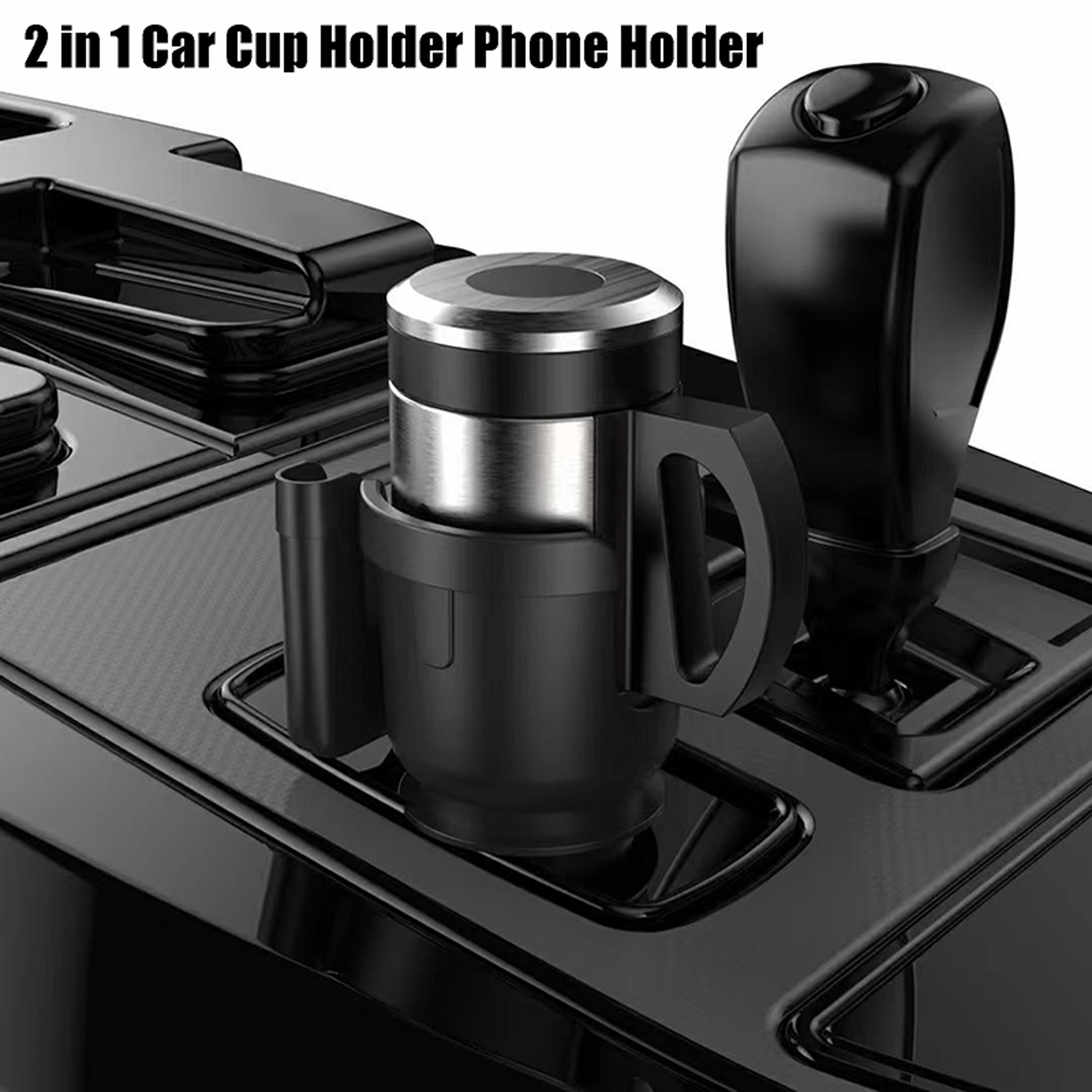 Car Cup Holder Expander With Phone Storage For Bottles Cups  Smartphones 4