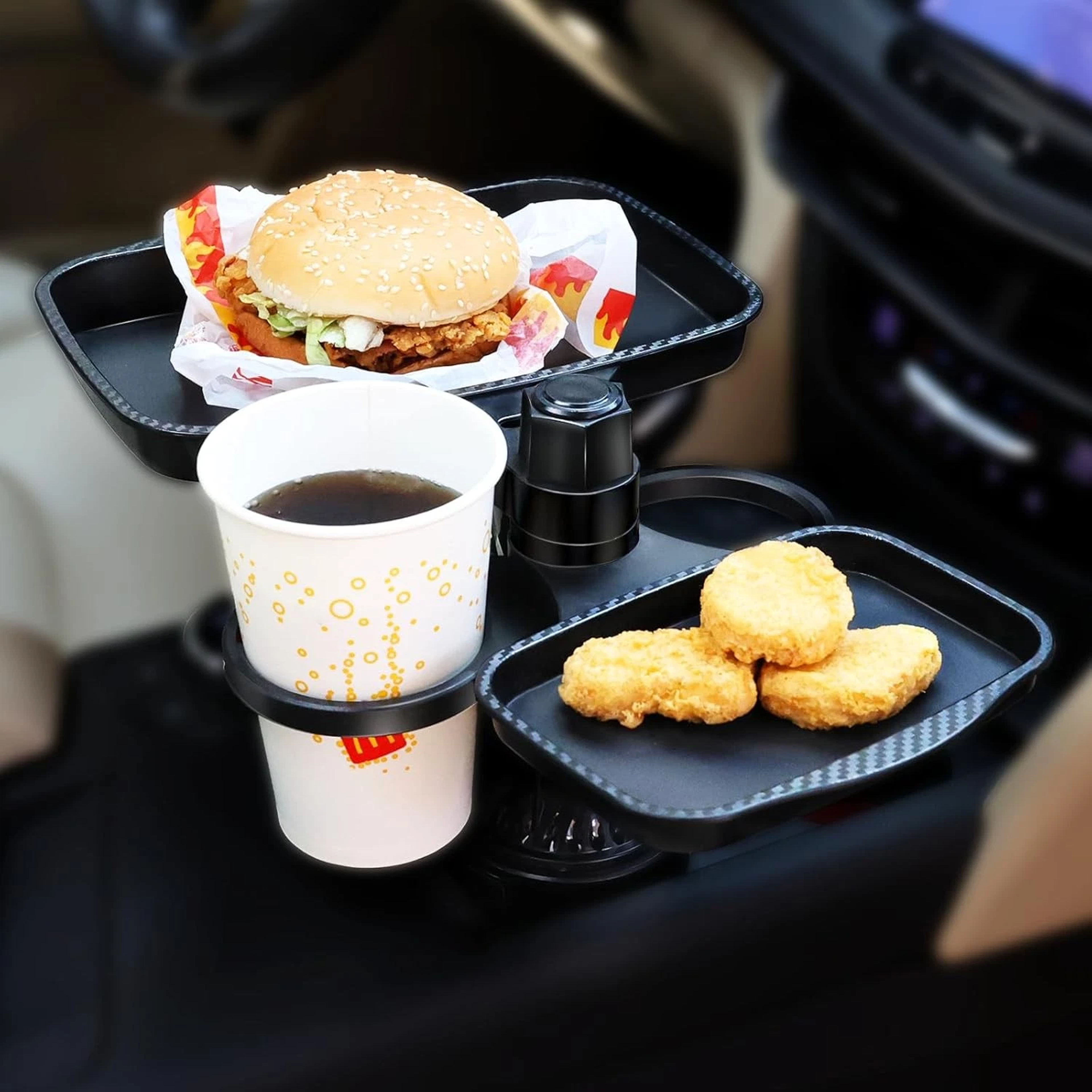 Expandable Car Cup Holder Tray With Rotating Food Table For Road Trips 1