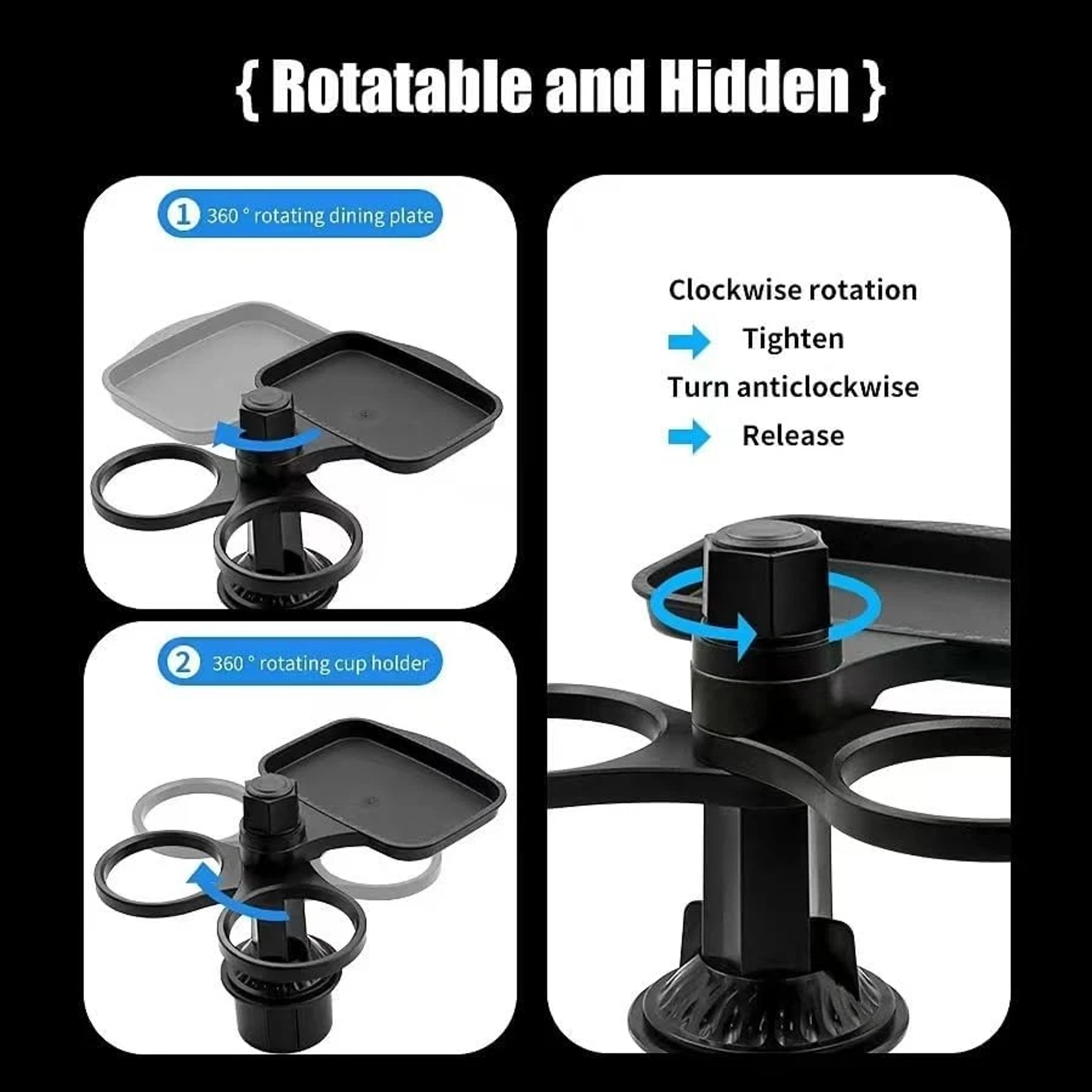 Expandable Car Cup Holder Tray With Rotating Food Table For Road Trips 3