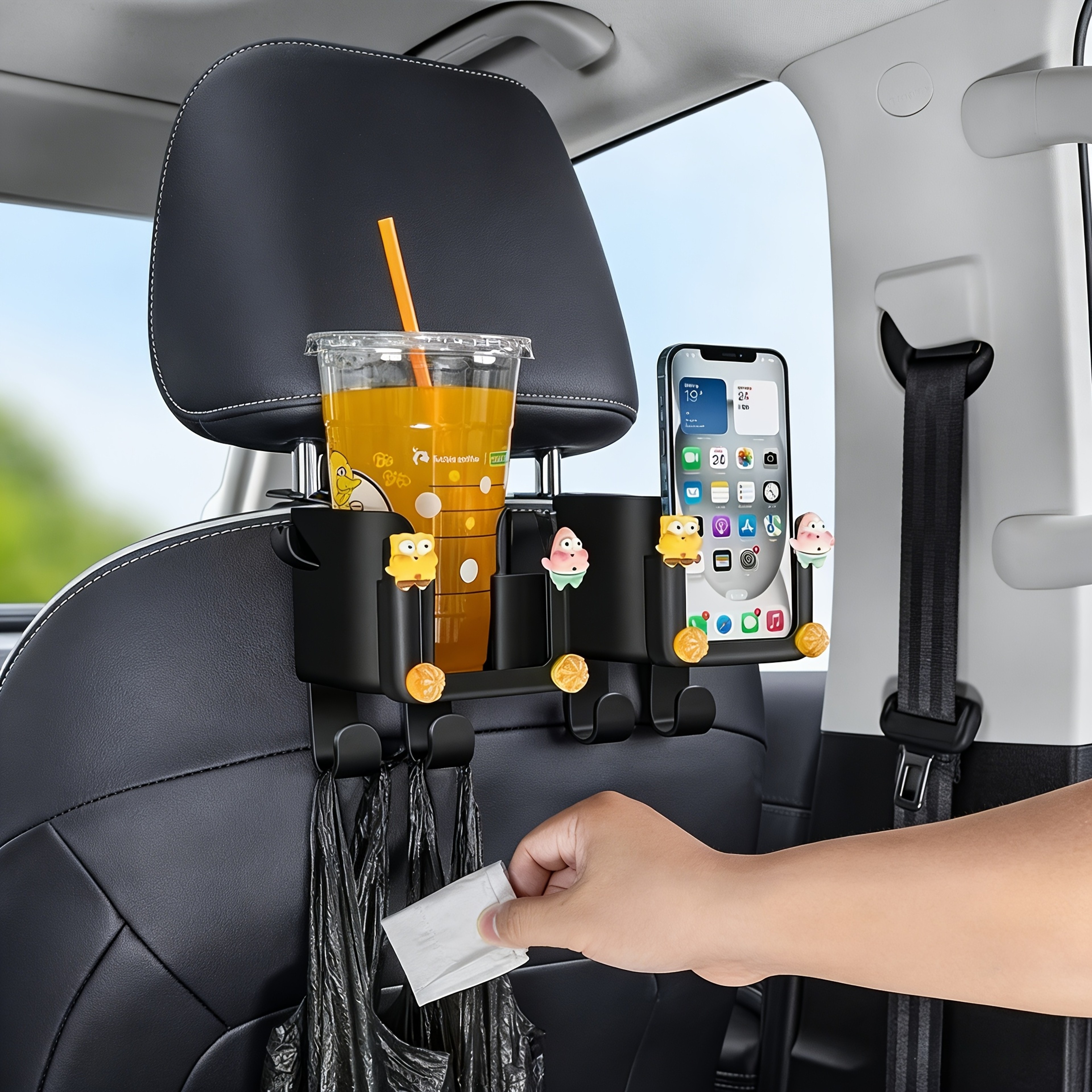 Car Rear Seat Cup Holder With Phone Holder And Garbage Bag Hook Car Organizer 1