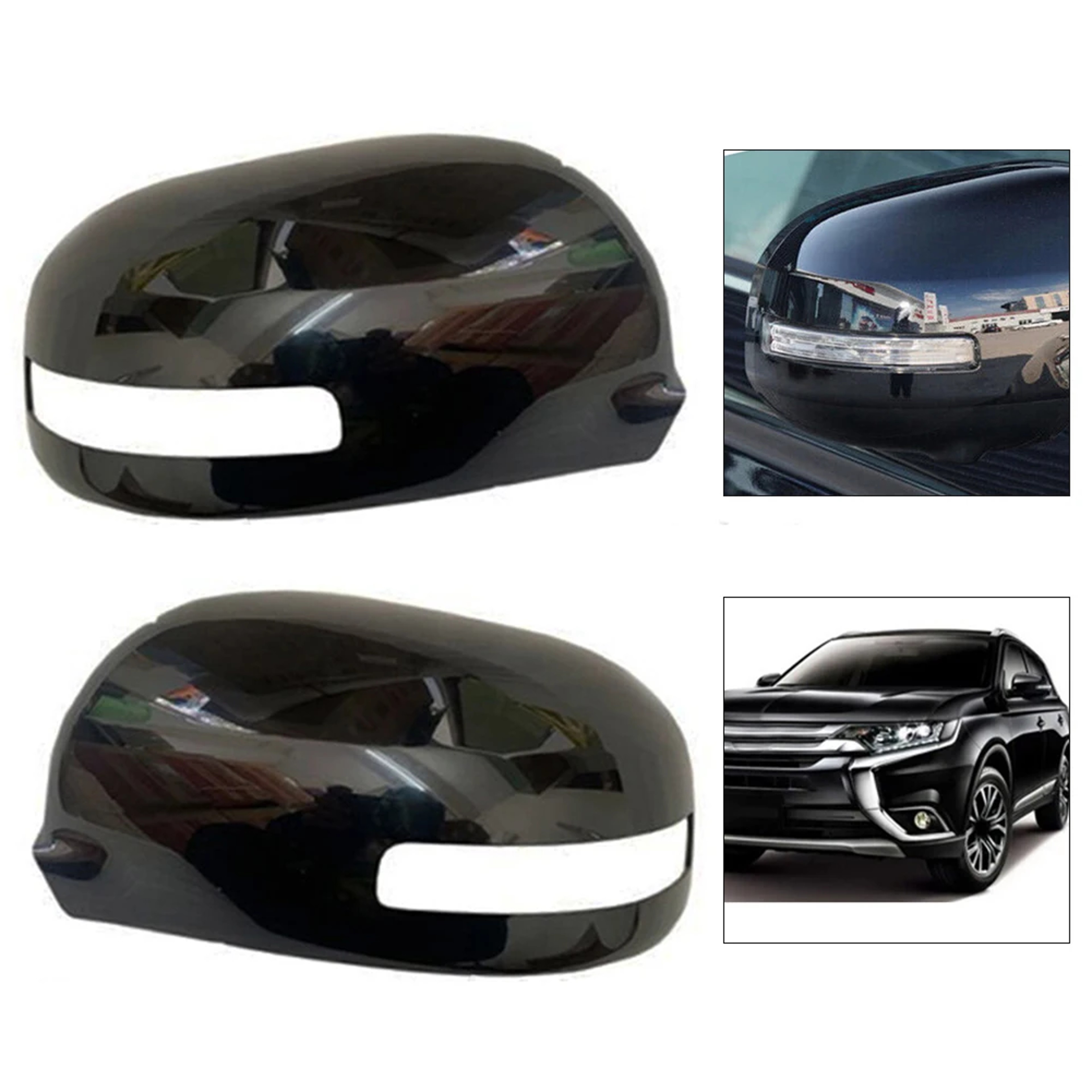 Rearview Mirror Cover Caps For ASX  Outlander Black Left  Right Pair 3