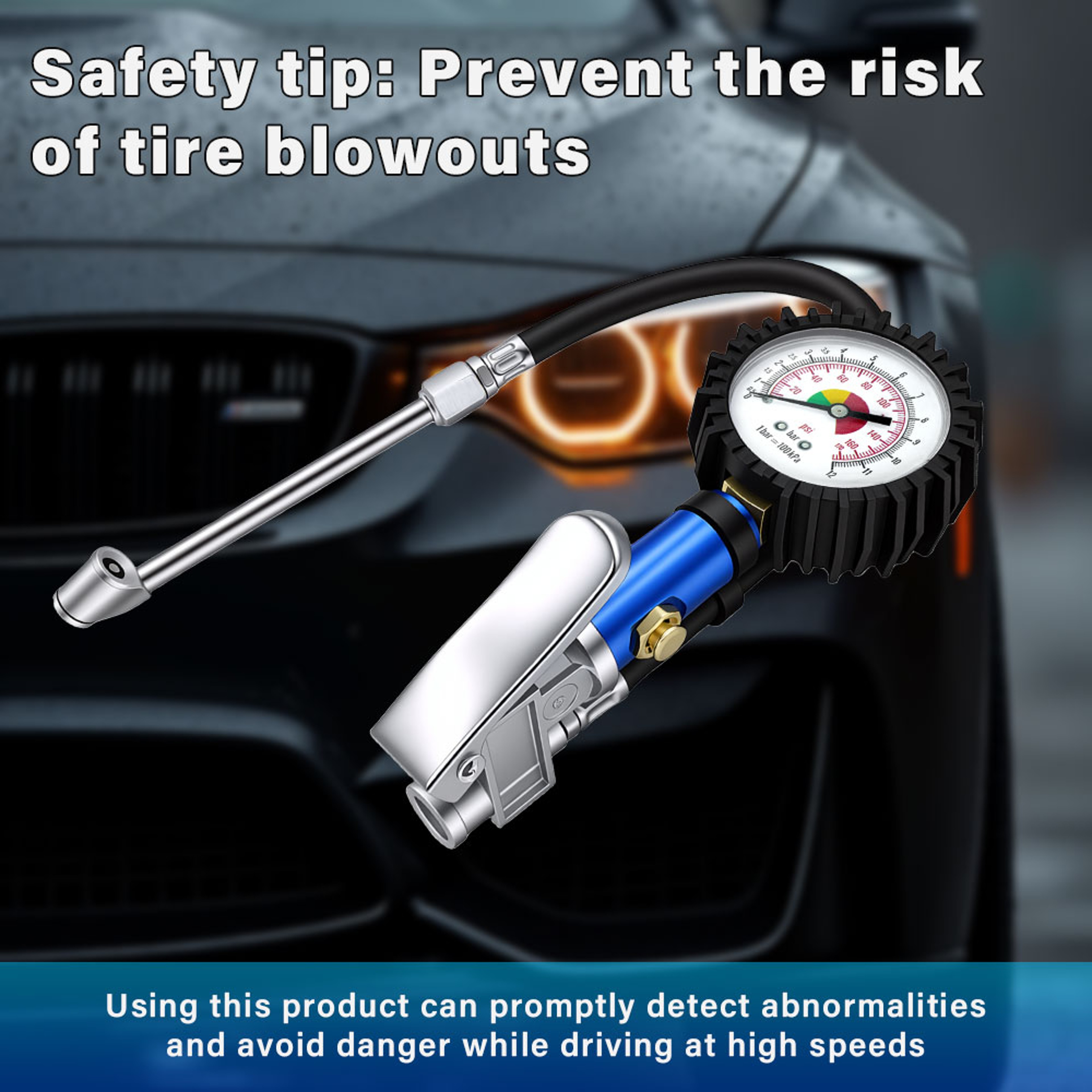 Heavy Duty Tire Inflator Gauge with Self Clamping Chuck and Quick Air Connector – view 5