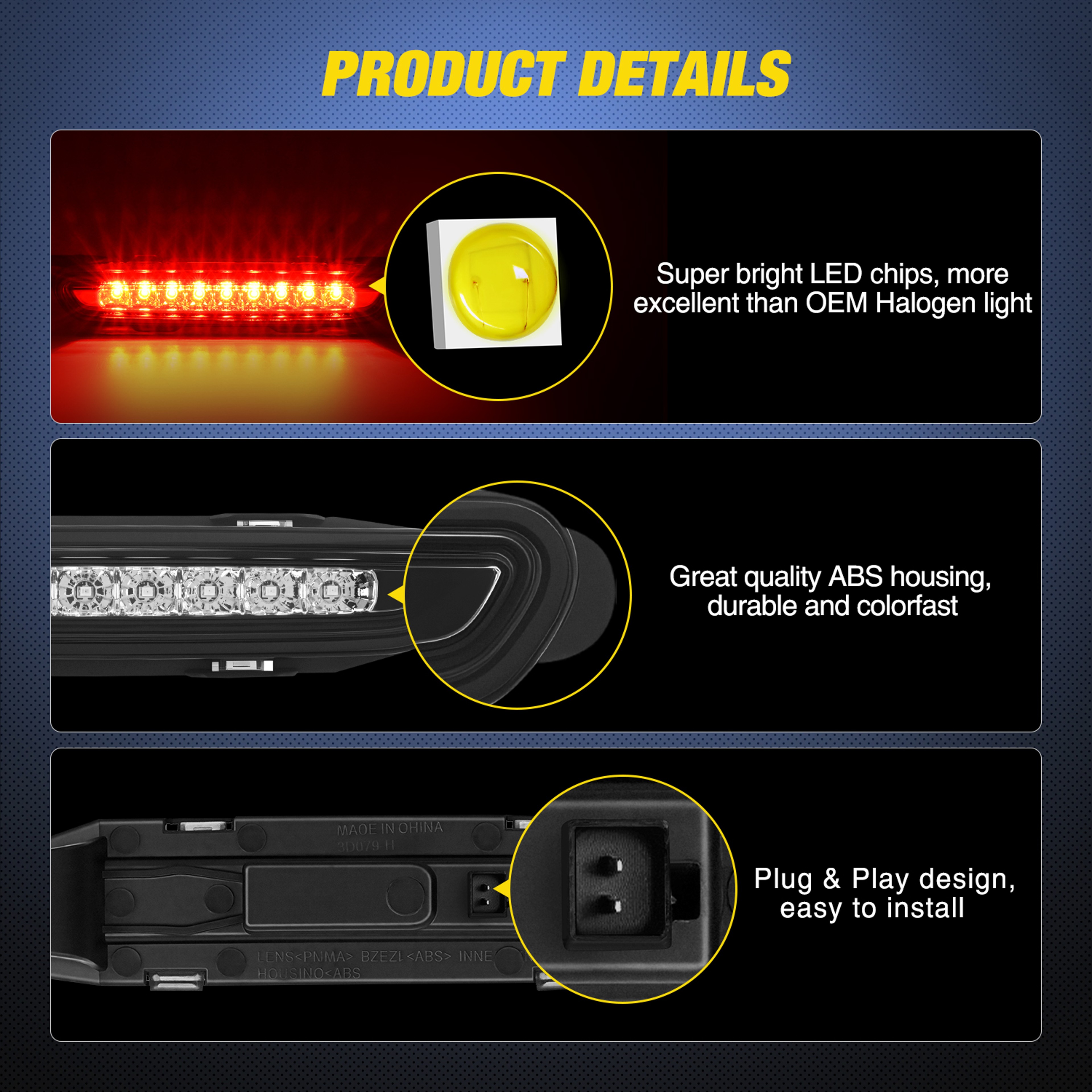LED Third Brake Light Smoked Lens High Mount Stop Lamp Replacement For Dodge Charger 7