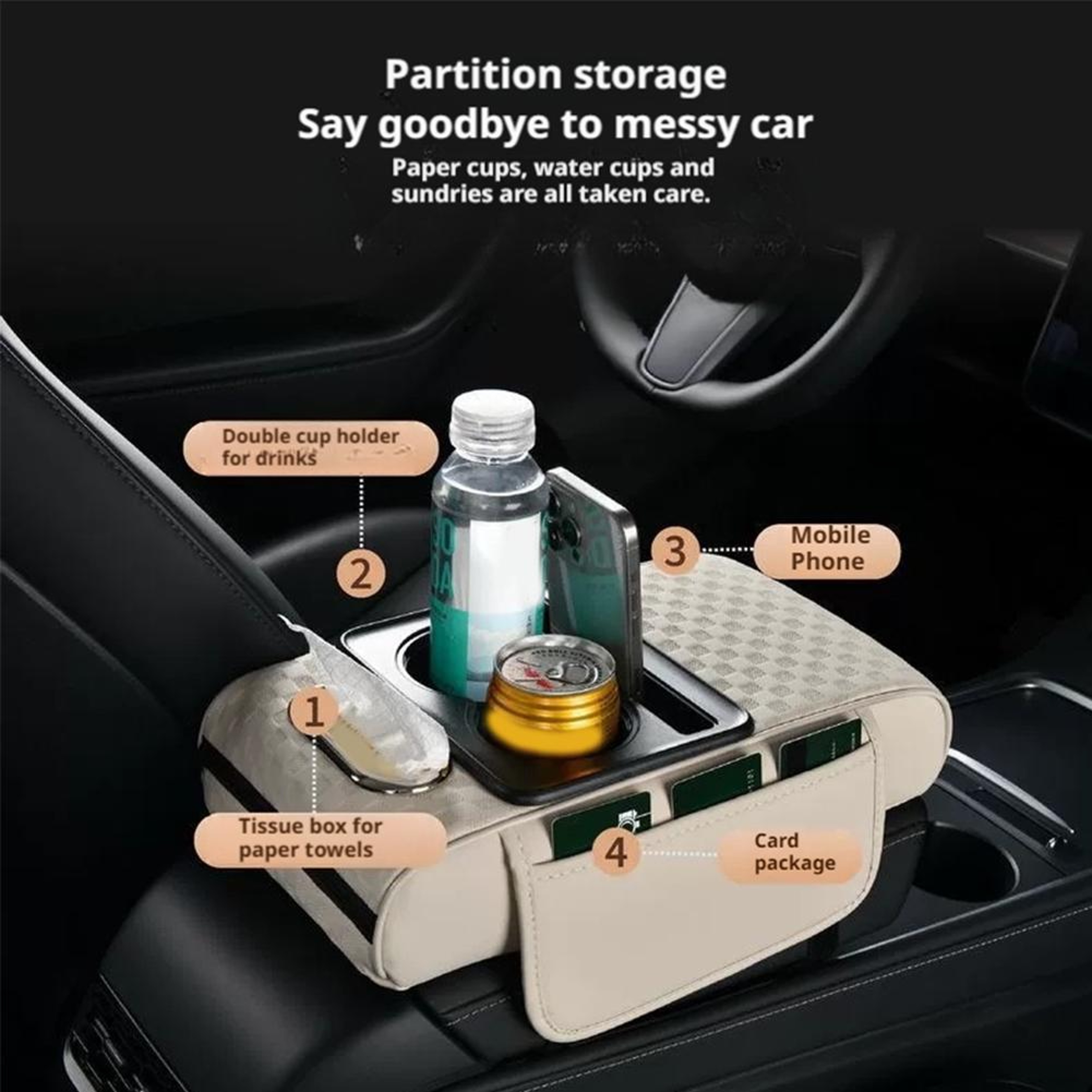 Car Center Console Organizer Armrest Cushion With Cup Holder Storage Pad 1
