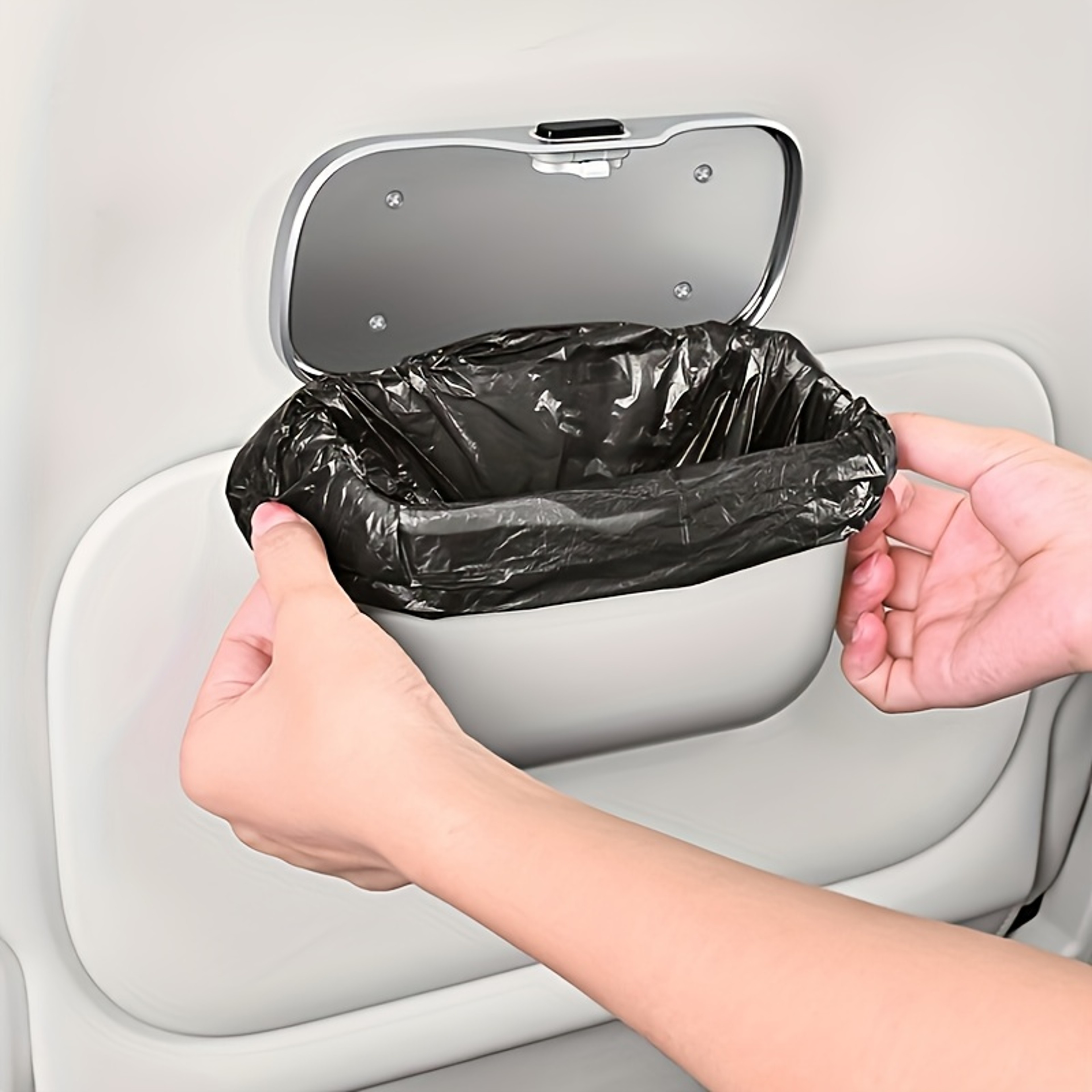 Multifunctional Hanging Car Trash Can with Lid and Storage – view 5