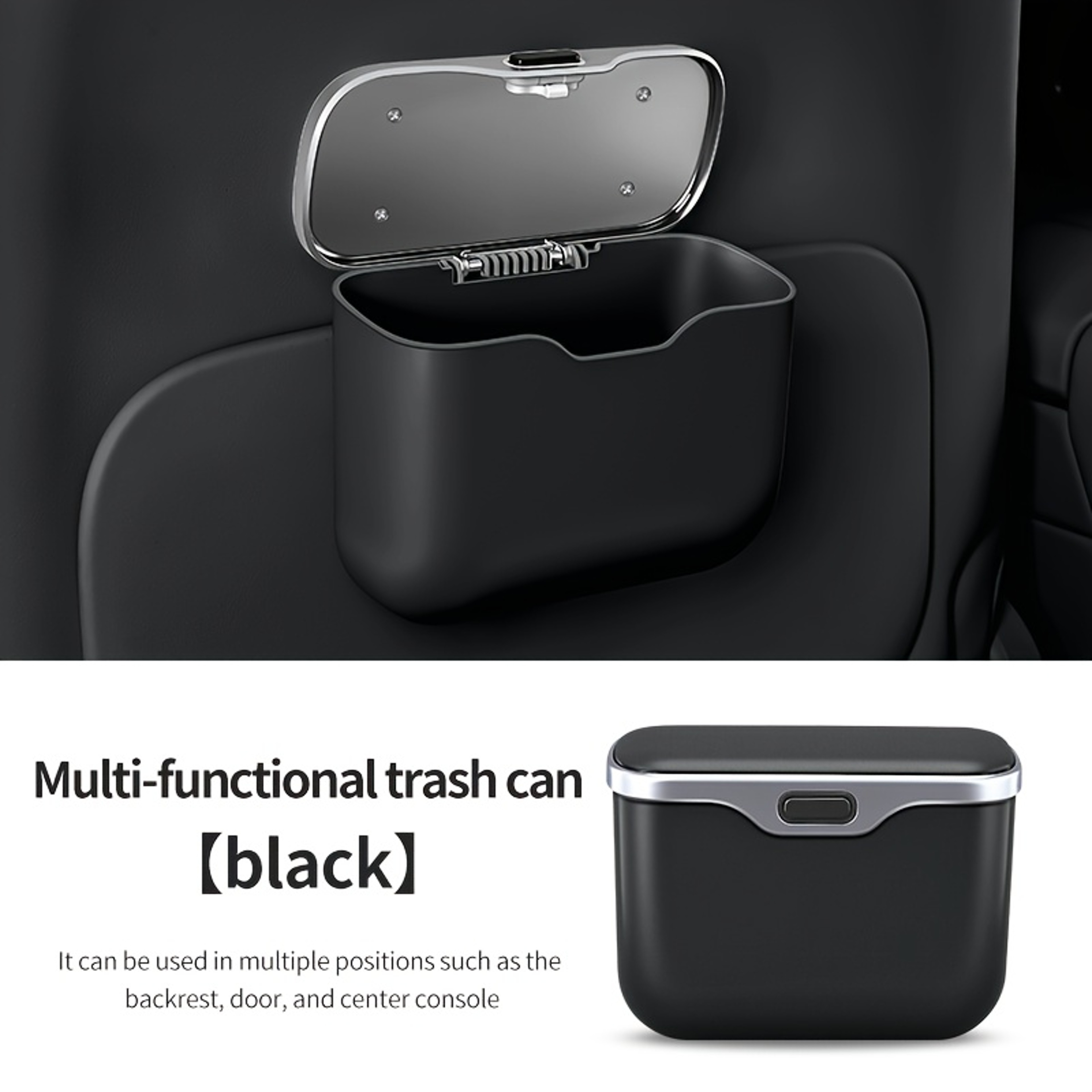 Multifunctional Hanging Car Trash Can with Lid and Storage – view 9