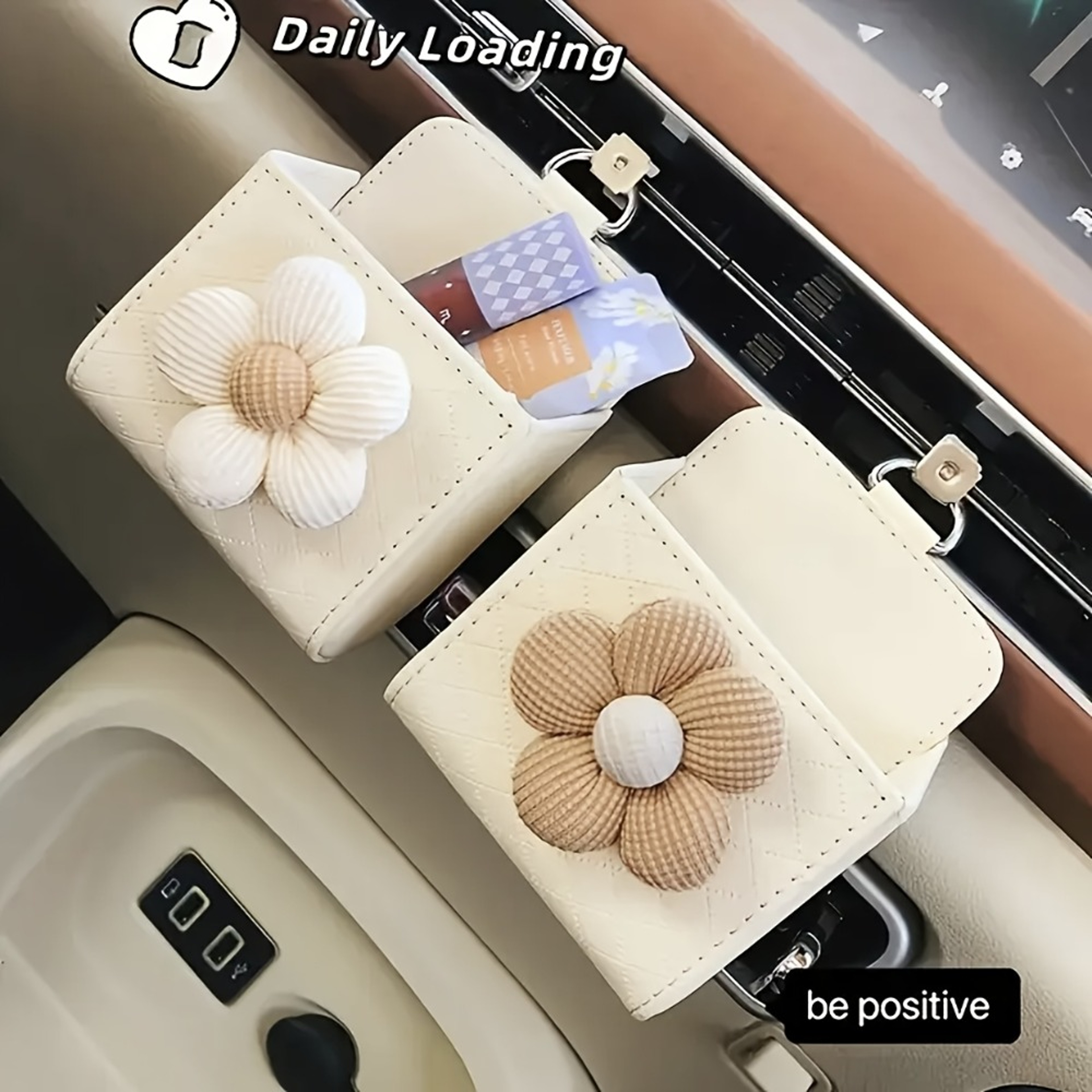 Cute Bear Car Storage Organizer With Floral Faux Leather Design 0