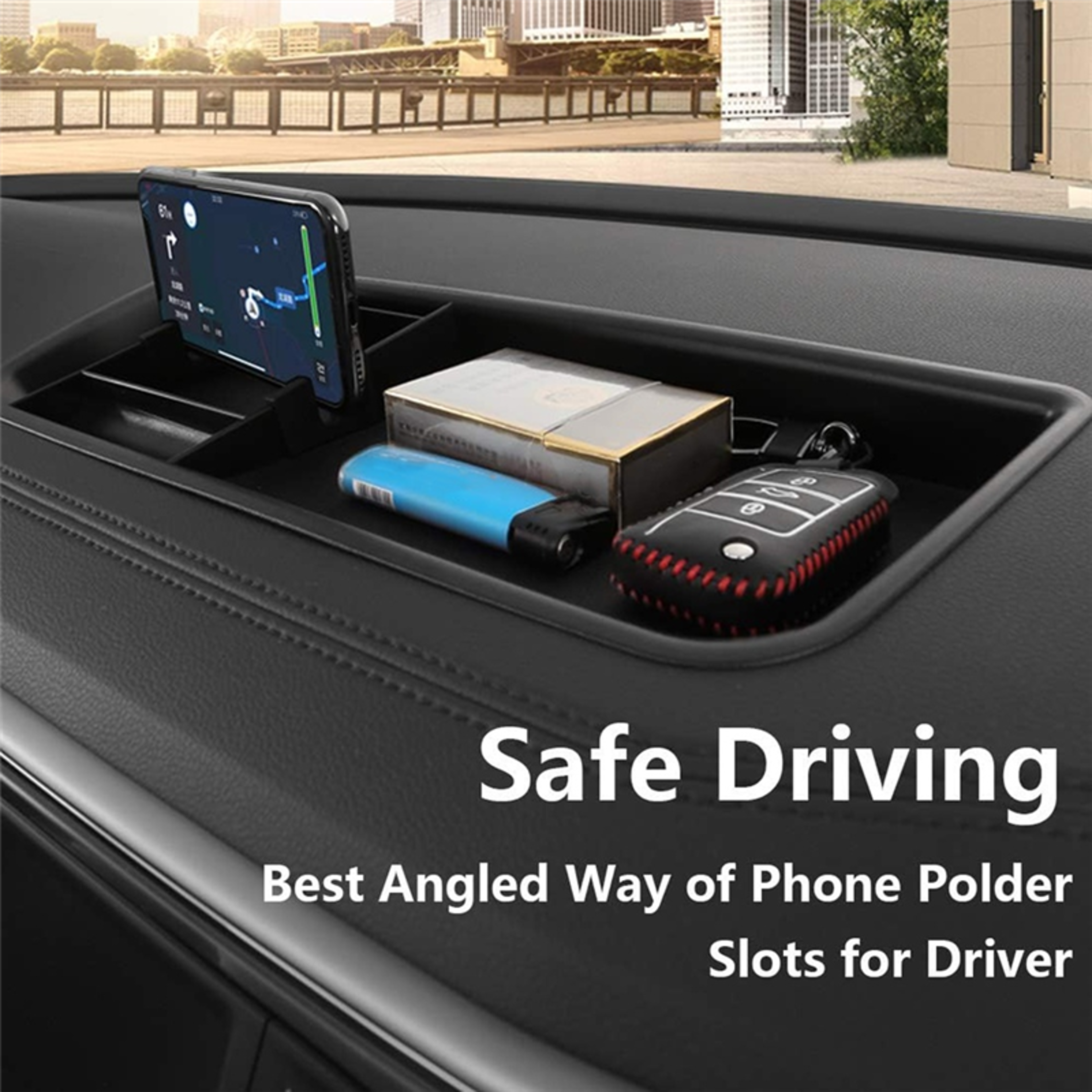 VW Atlas Dashboard Organizer Tray With Phone Holder 2