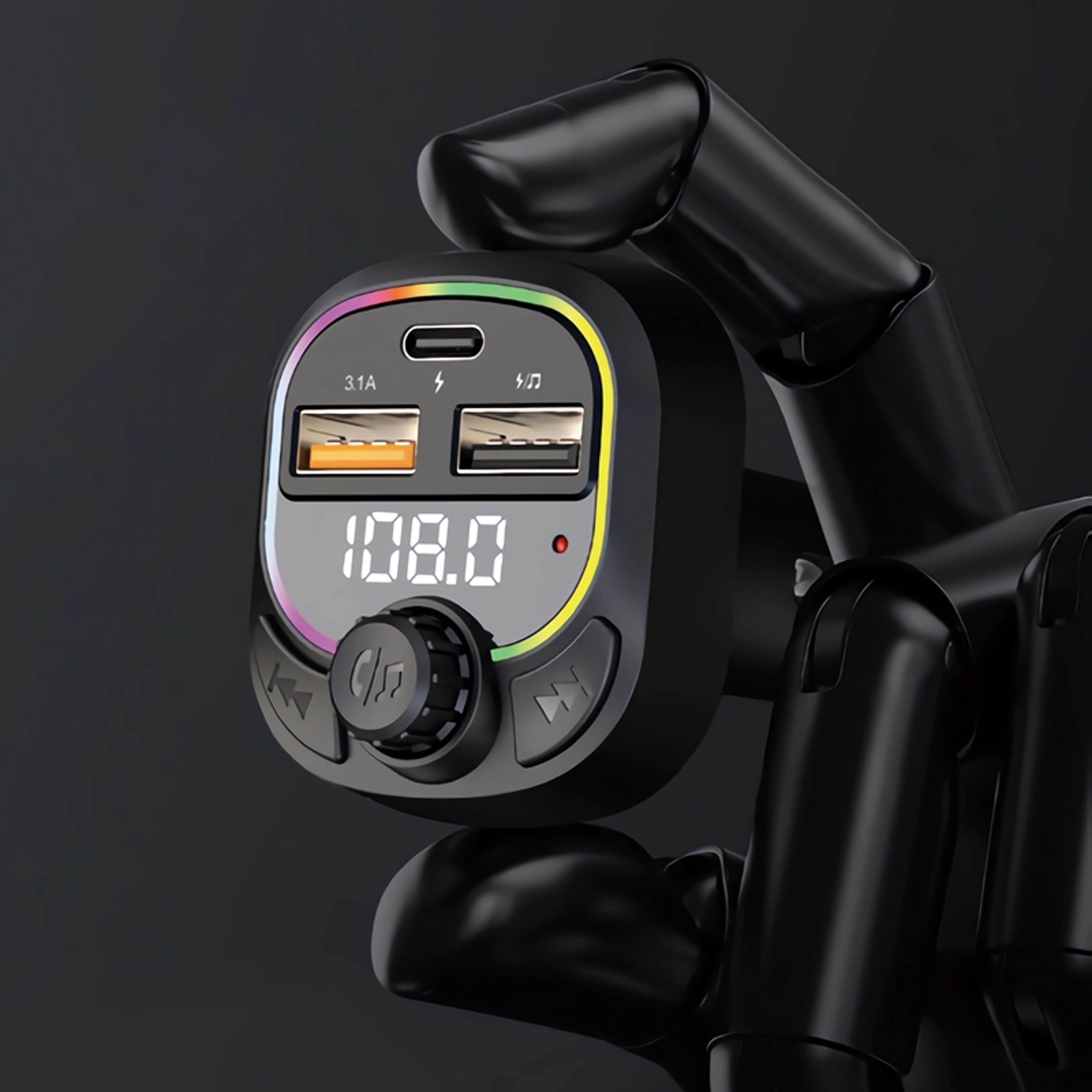 Bluetooth FM Transmitter with PD Fast Car Charger and Ambient Light – view 2