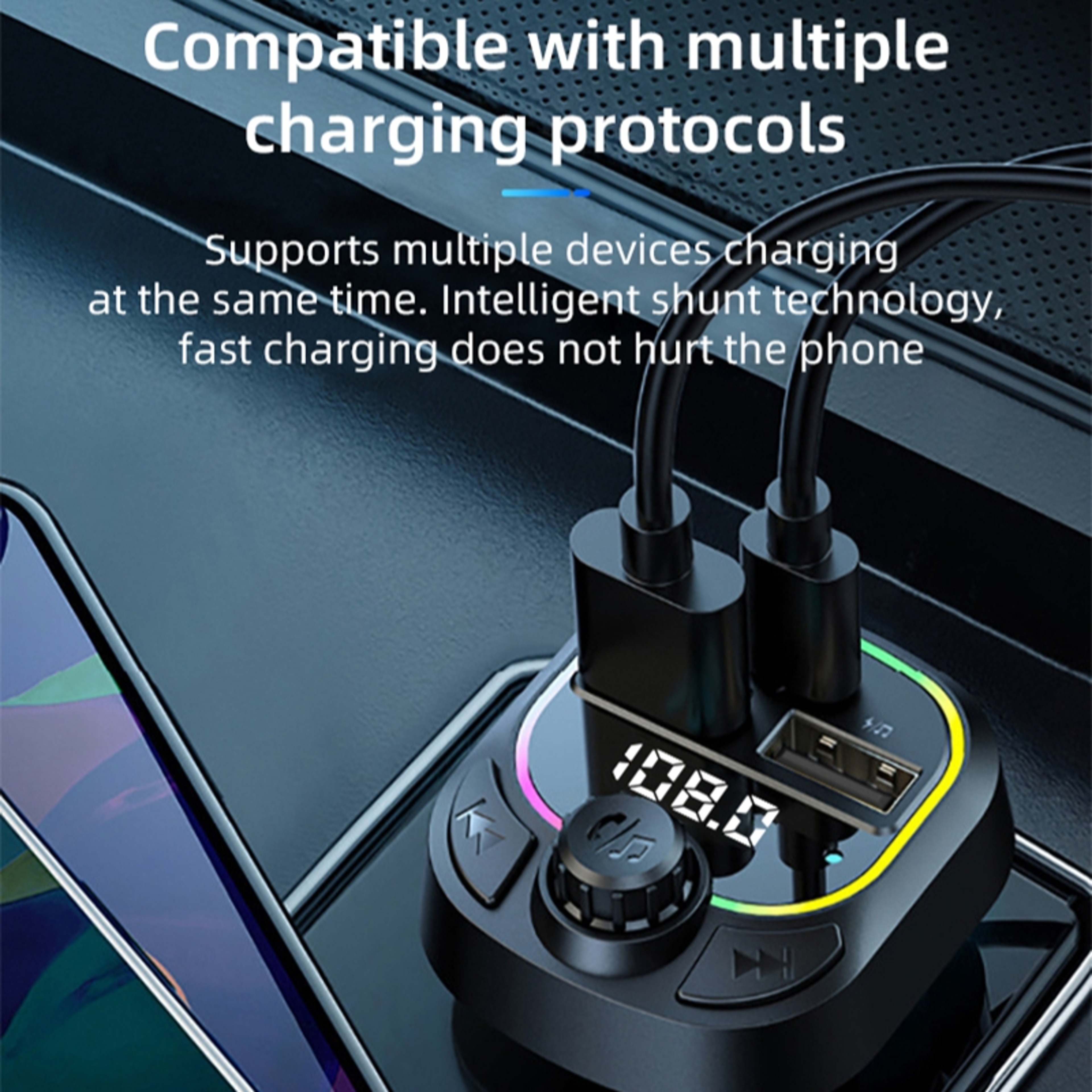 Bluetooth FM Transmitter with PD Fast Car Charger and Ambient Light – view 3