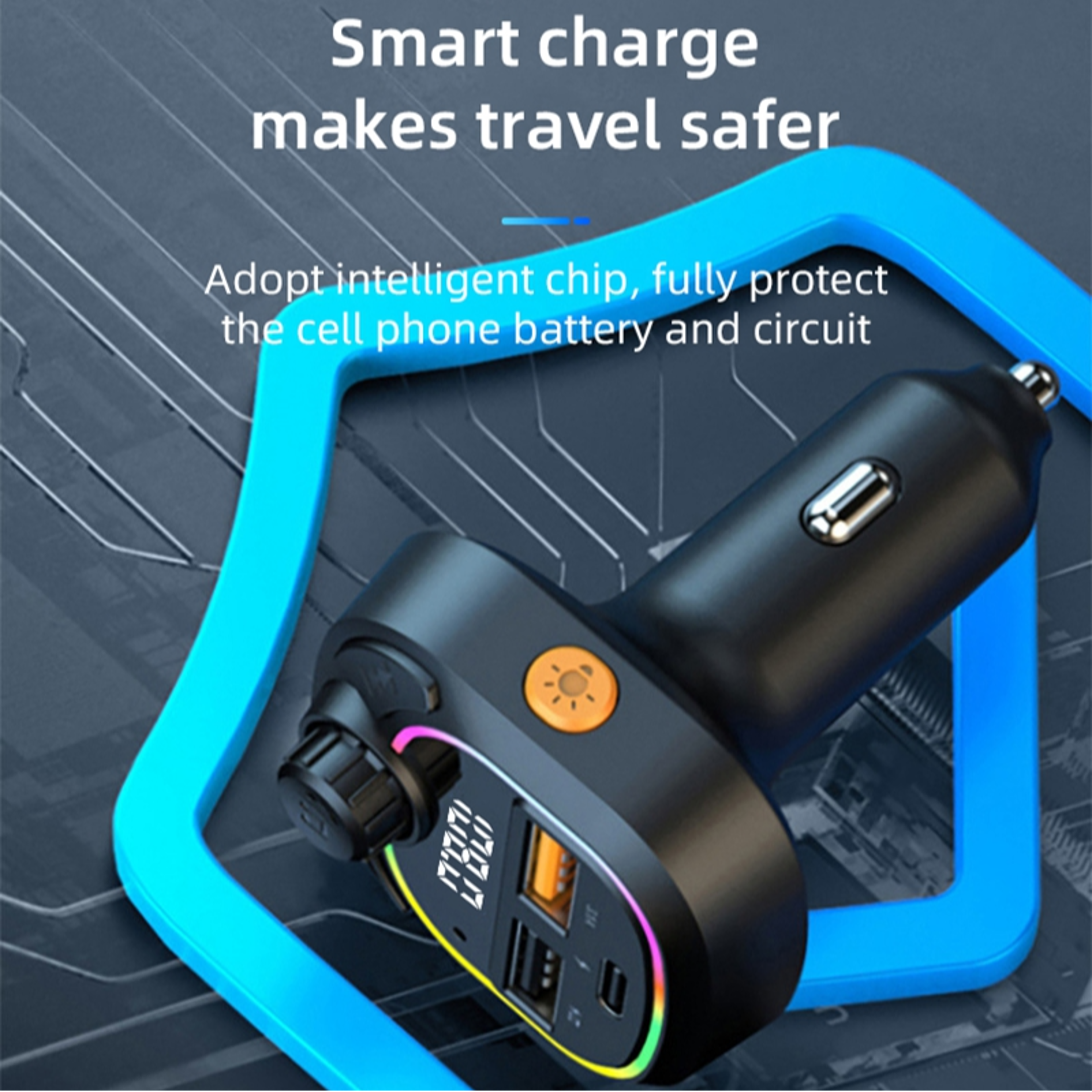 Bluetooth FM Transmitter with PD Fast Car Charger and Ambient Light – view 6