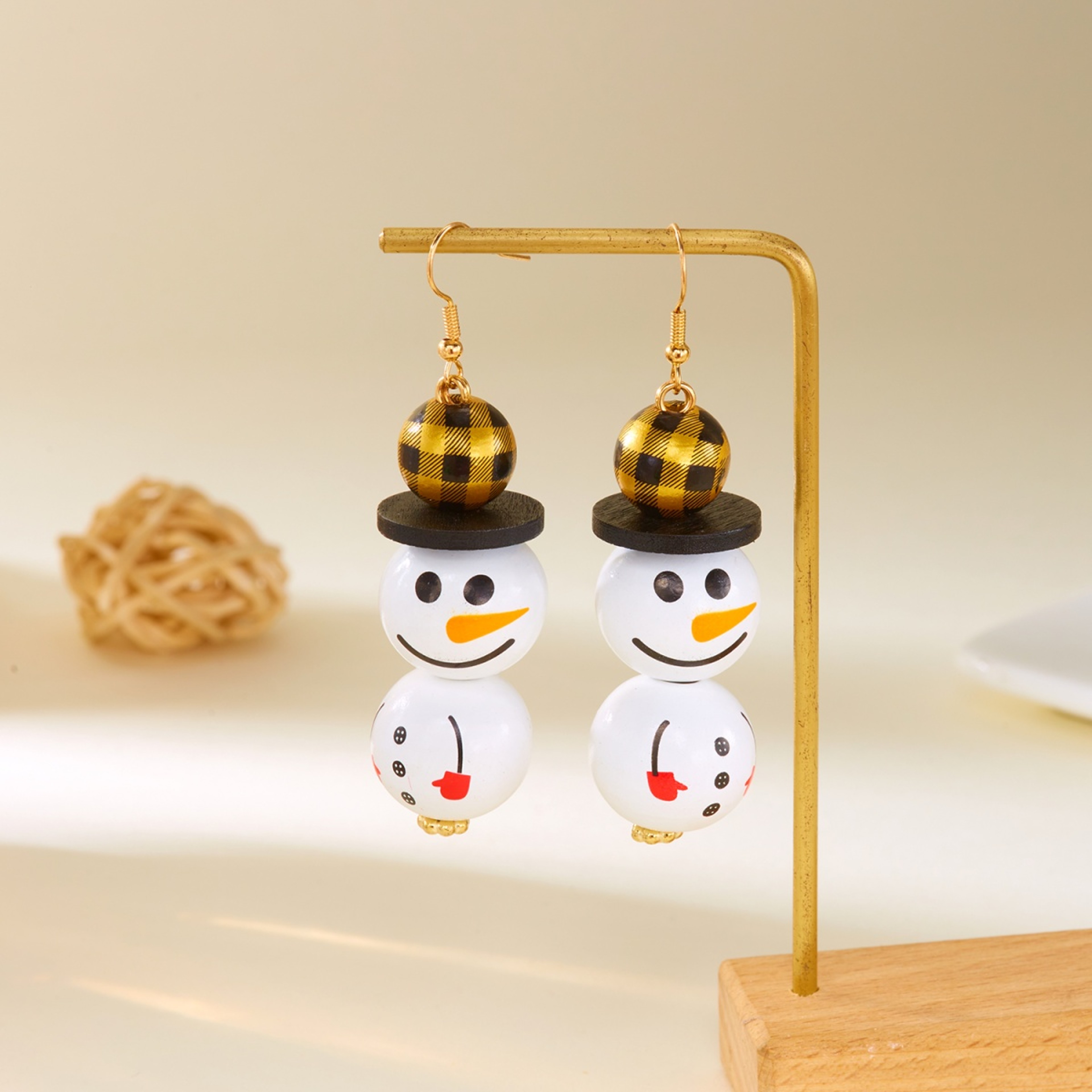 Handmade Cartoon Christmas Snowman Earrings, Wooden Santa Drop Earring, Creative Holiday Dangle Jewelry Gift For Women – view 6
