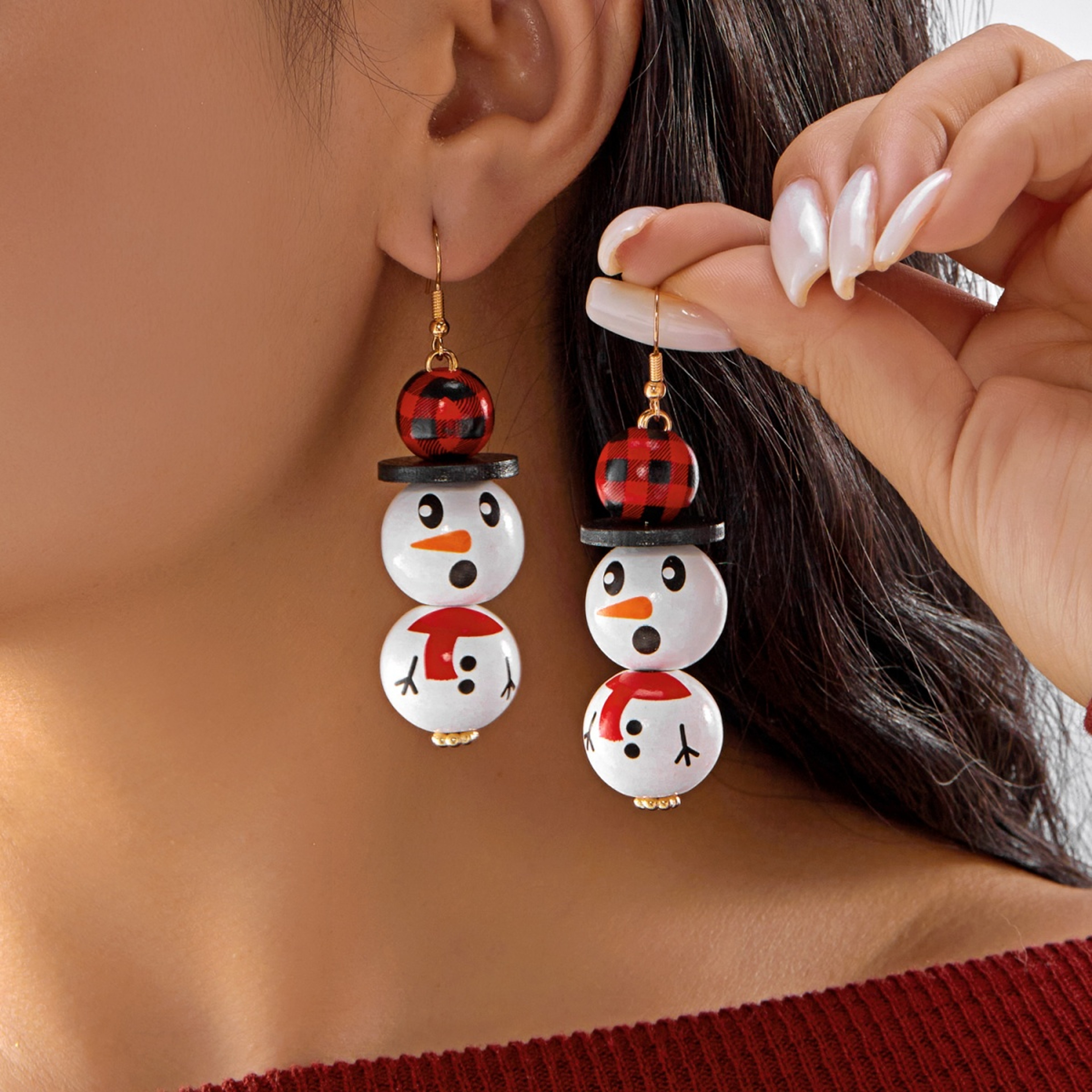 Handmade Cartoon Christmas Snowman Earrings, Wooden Santa Drop Earring, Creative Holiday Dangle Jewelry Gift For Women – view 17