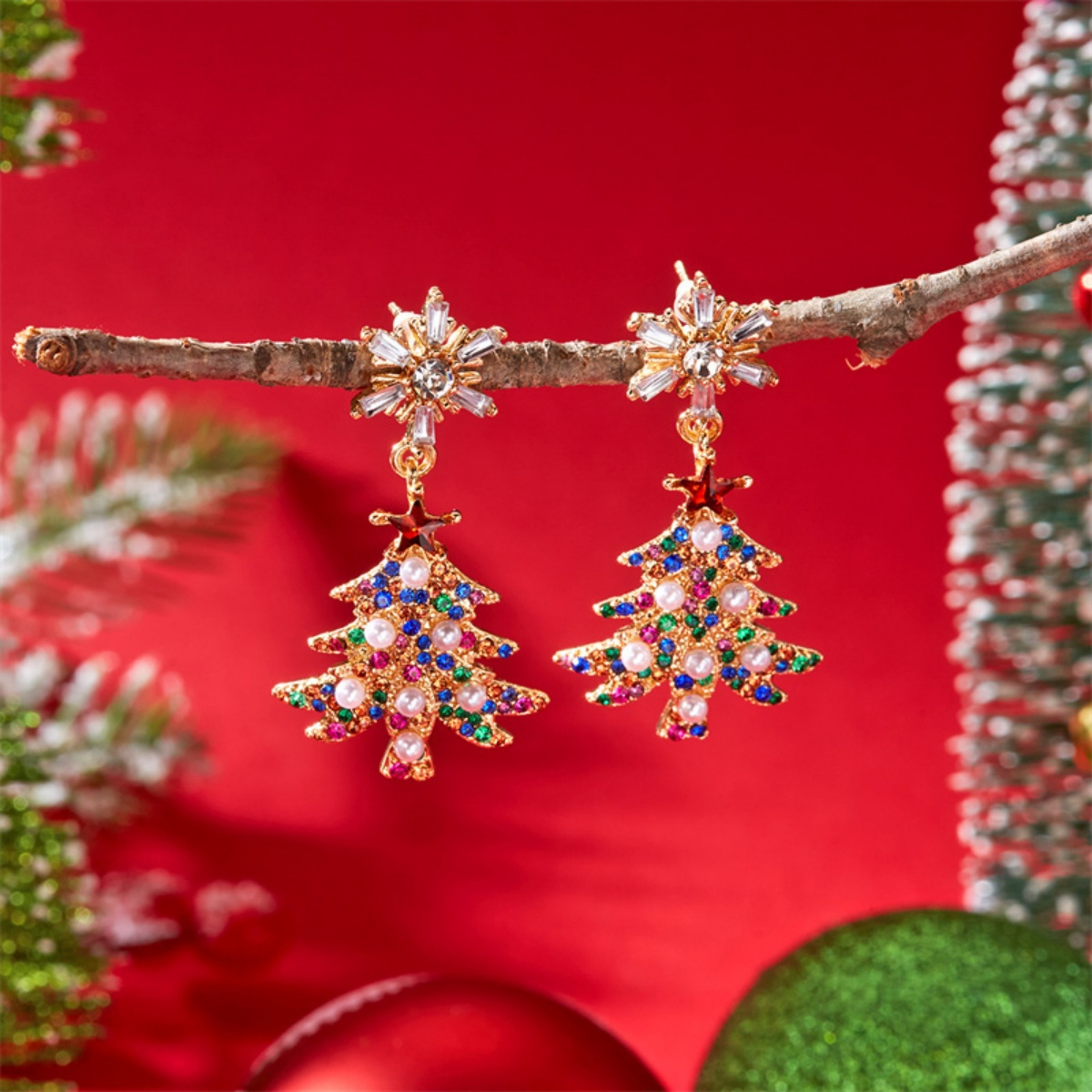 Pearl Snowflake Earrings Christmas Rhinestone Imitation Star Tree Bell Drop Dangle Jewelry Holiday  1