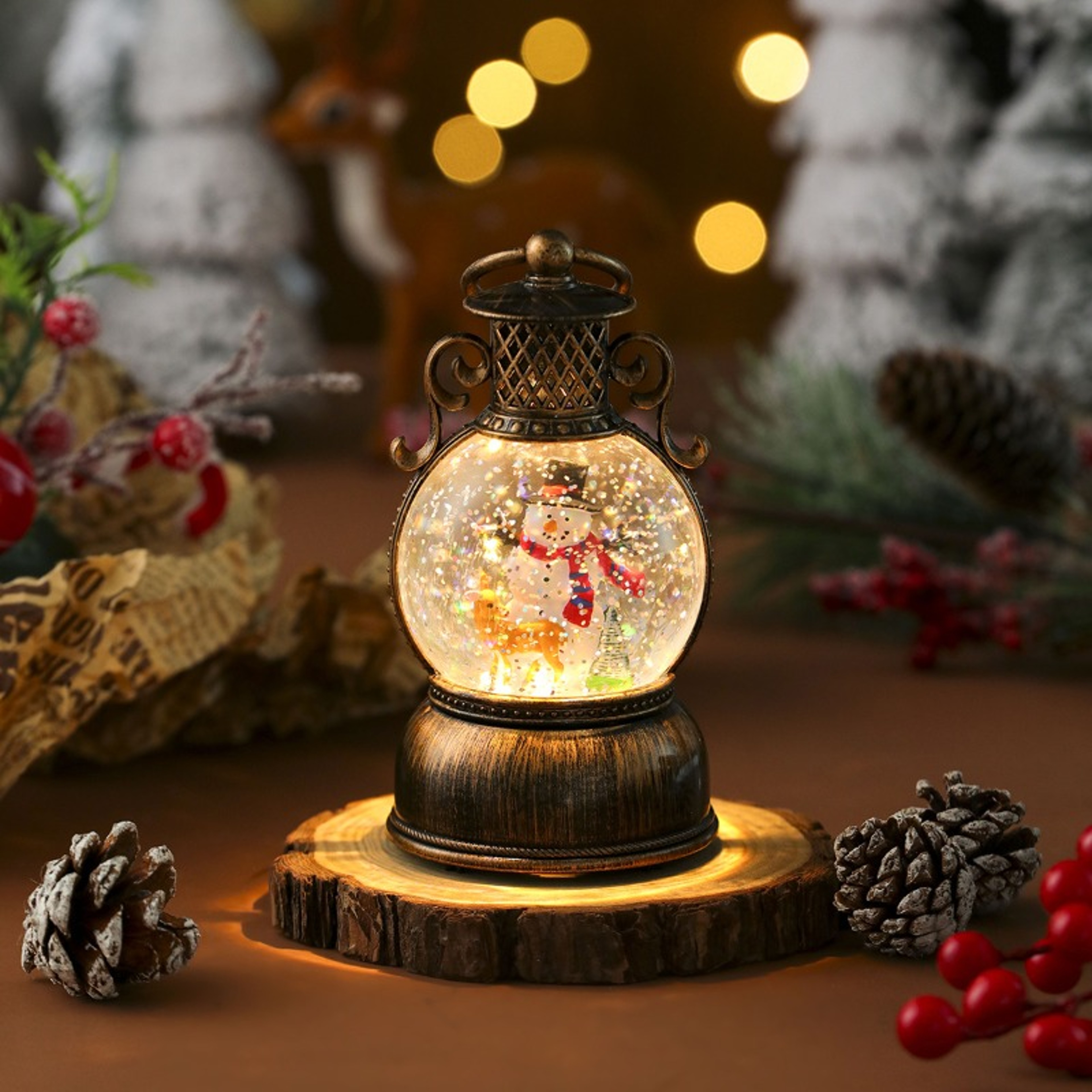 Santa Claus with Music Floating, Snow Ornaments Christmas Tree, Luminous Bedside Lamp Snowman, Night Light New Year Gift – view 4