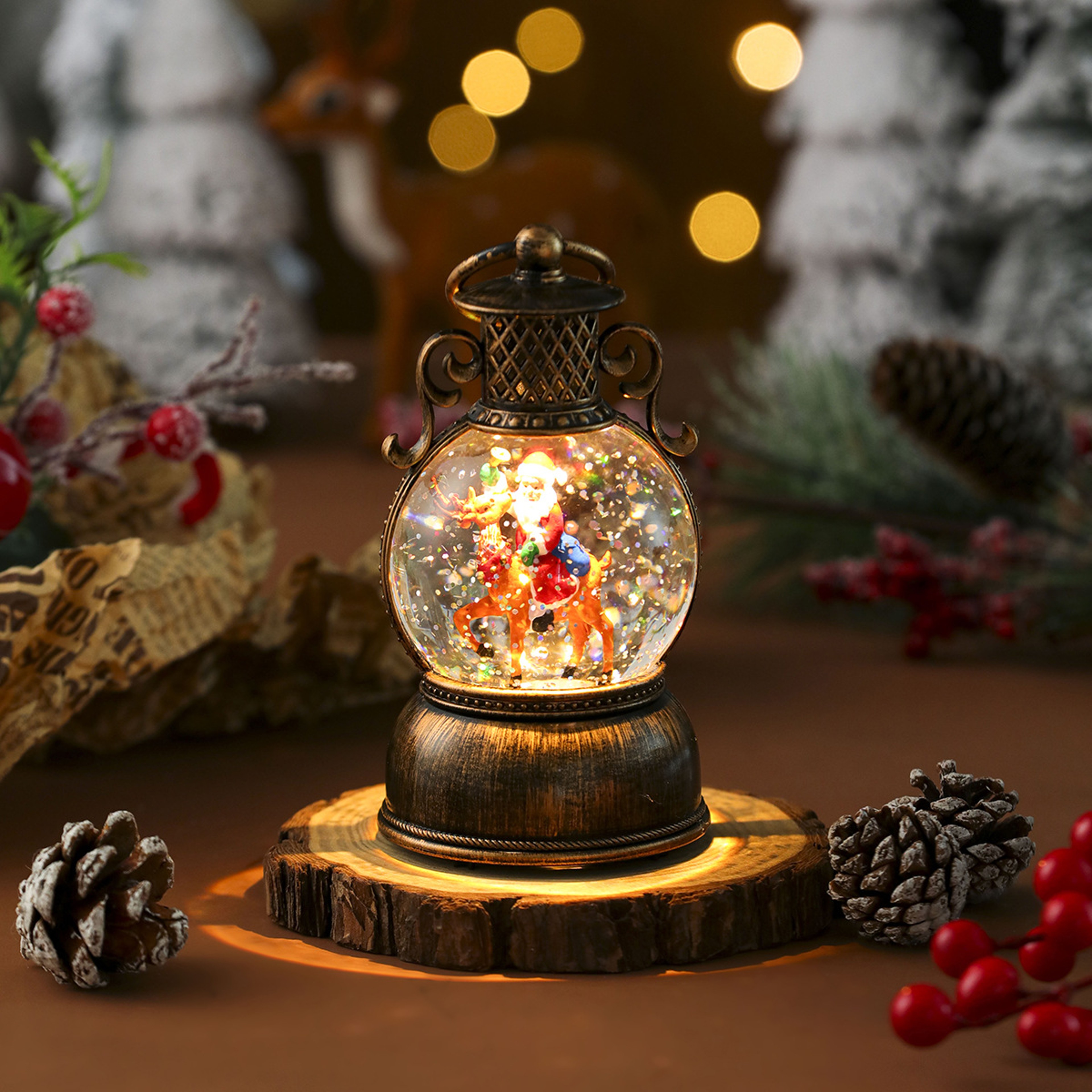 Santa Claus with Music Floating, Snow Ornaments Christmas Tree, Luminous Bedside Lamp Snowman, Night Light New Year Gift – view 8
