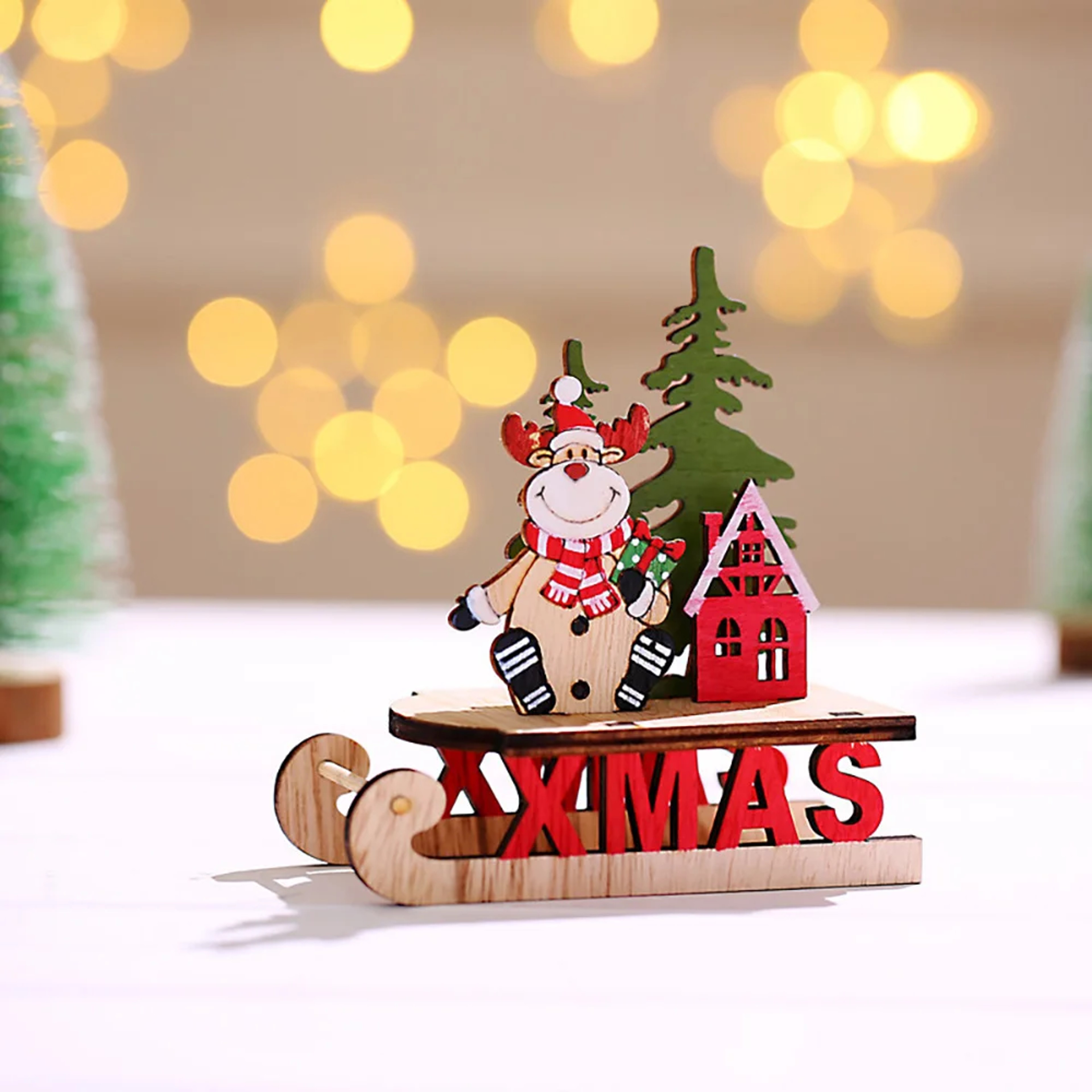 Runtow 1Pc Christmas Wooden, Santa Claus Sleigh, Snowman Elk Decoration, Home Christmas DIY, Decoration, Christmas Gift – view 5